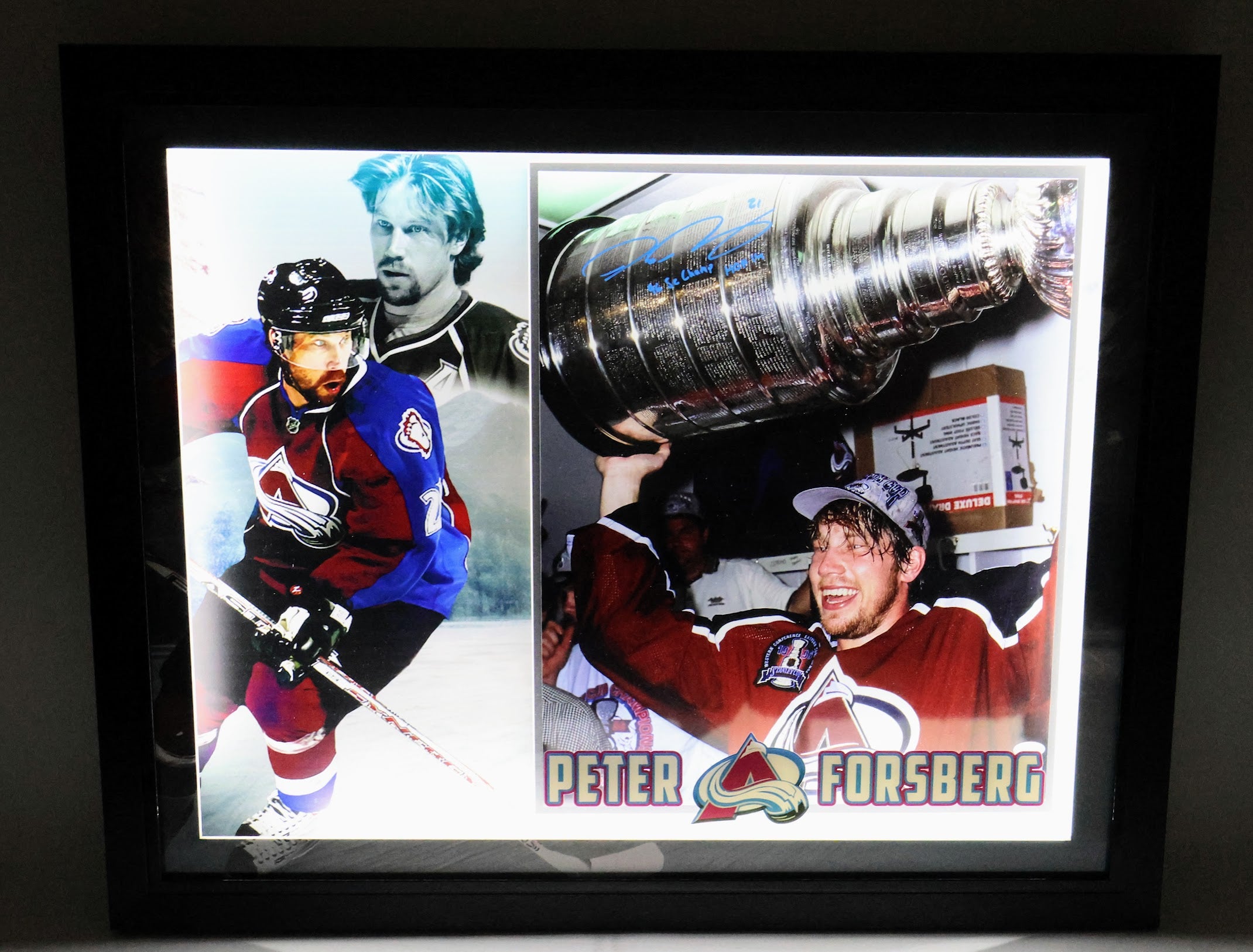 Peter Forsberg Autographed 16x20 Lifting SC Photo w/ Inscriptions Lighted Shadowbox JSA COA