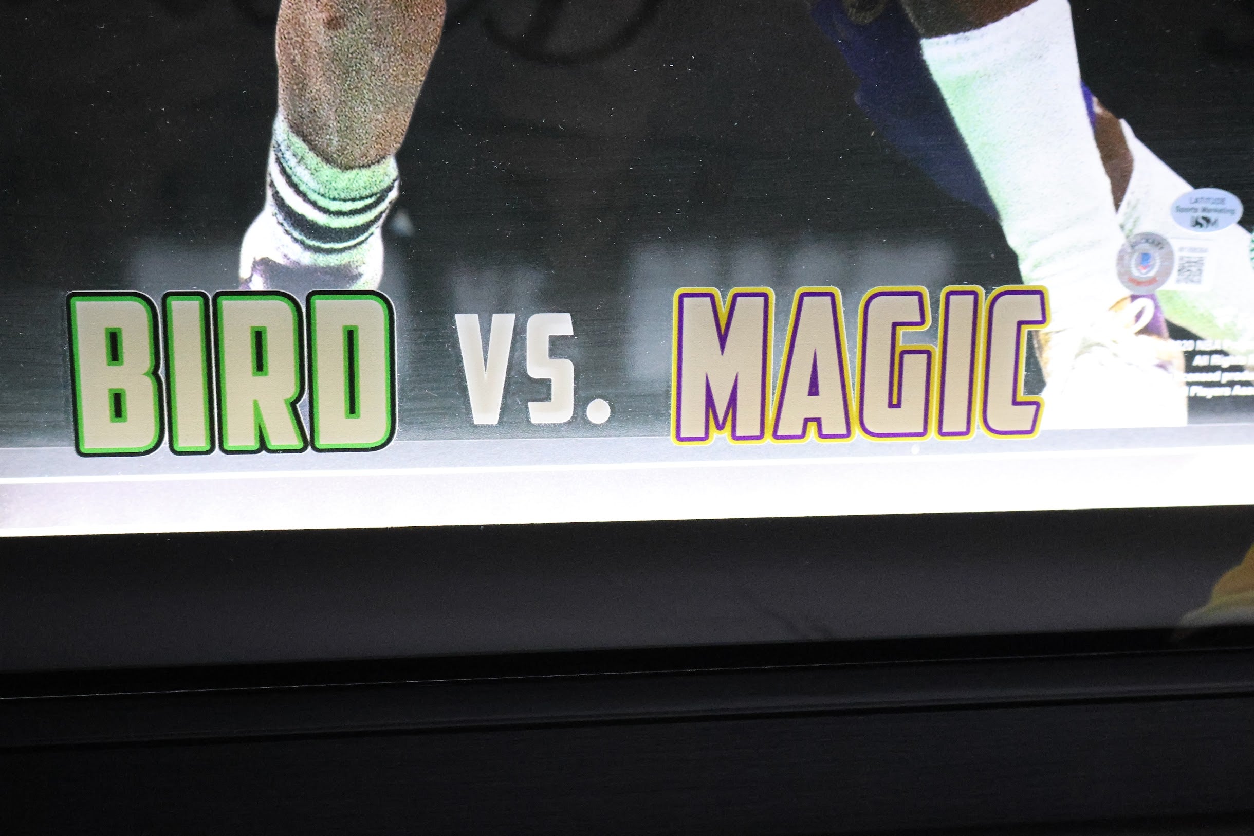 Larry Bird and Magic Johnson Autographed 16x20 Photo Lighted Shadow Box Beckett COA