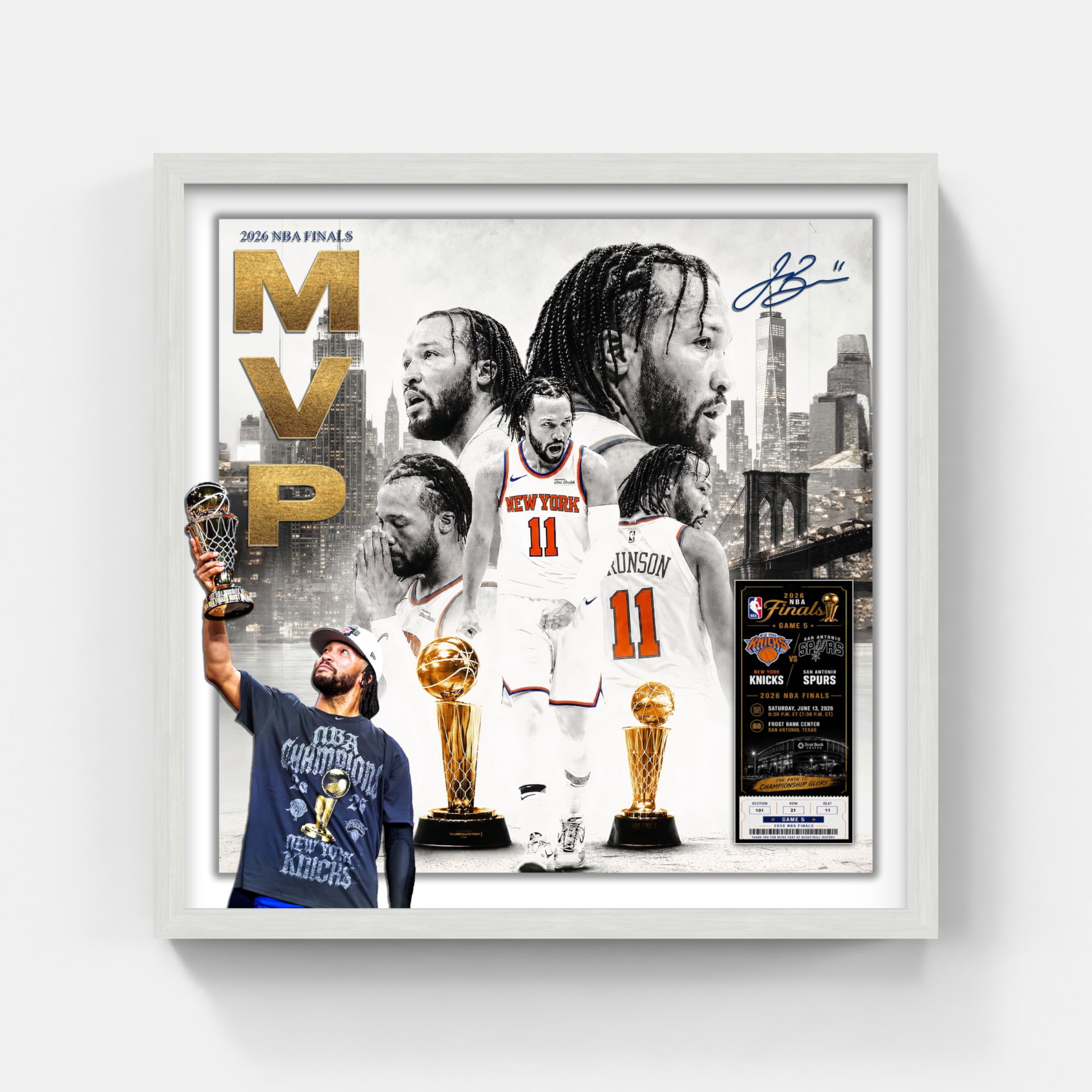 Jalen Brunson Framed Photo Collage with Laser Signature & Replica Ticket