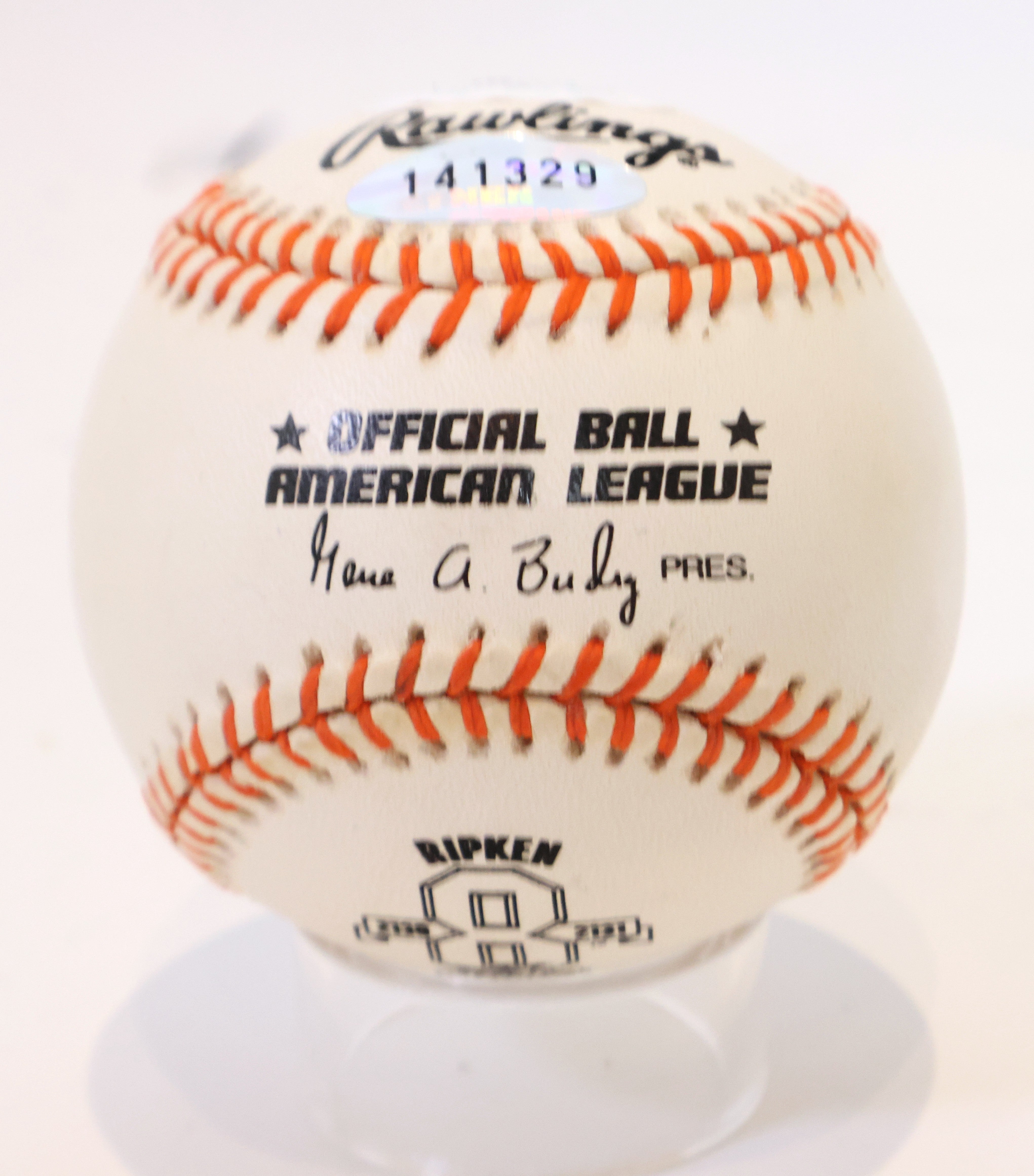 Cal Ripken Jr. Autographed AL Baseball w/ Ripken 8 (2130-2131) Logo JSA COA