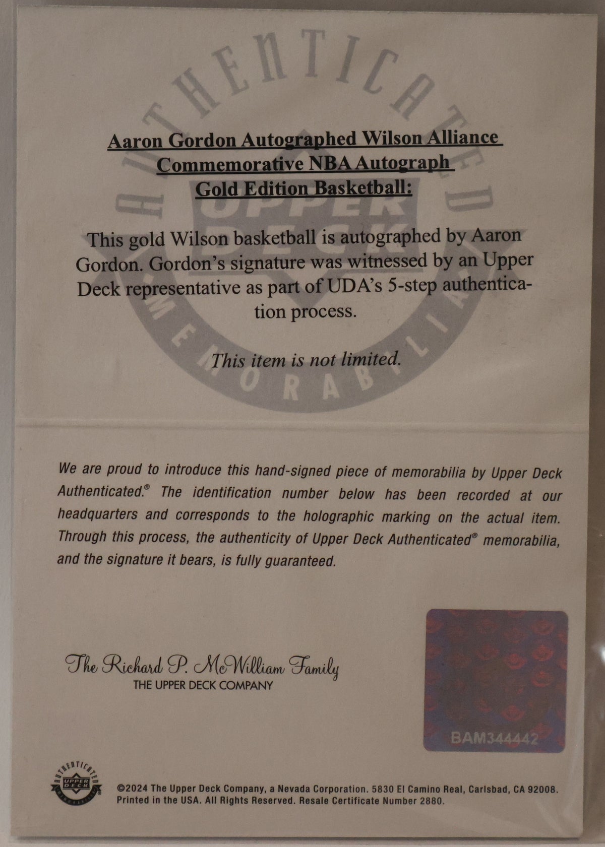 Aaron Gordon Autographed Wilson Gold Edition Basketball - Upper Deck Authenticated