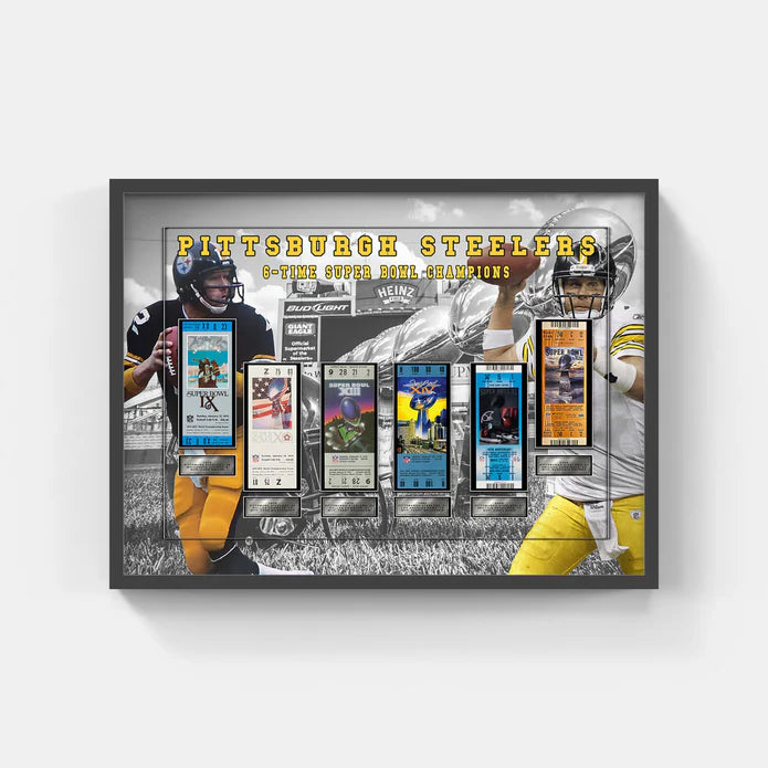 Pittsburgh Steelers 6-Time Super Bowl Champions Replica Ticket Collage 32"Wx24"H