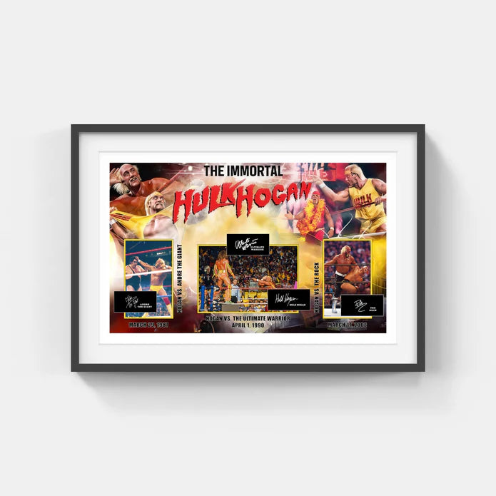 Hulk Hogan Greatest Matches Collage with Laser Signatures - 32"Wx22"H