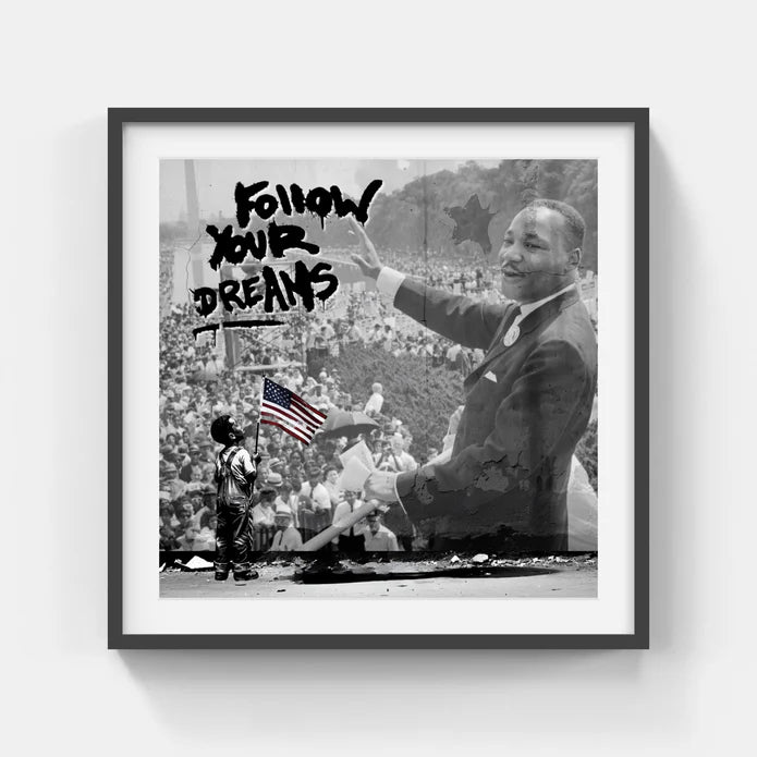 Premium Inspirational Wall Art - MLK Jr. "Follow Your Dreams" 26x26 Matted/Framed