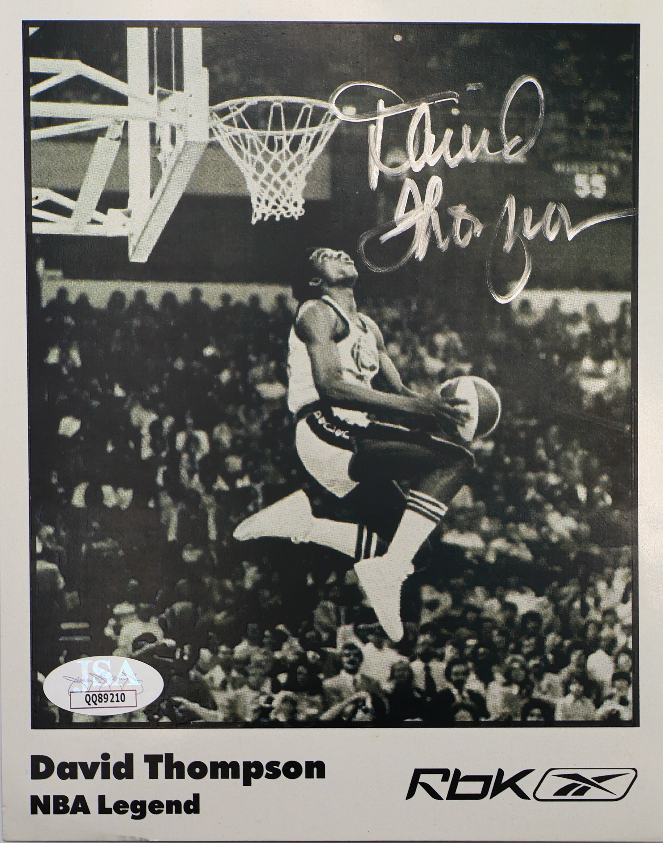 David Thompson Denver Nuggets Autographed Card Photo Dunk - Latitude Sports Marketing