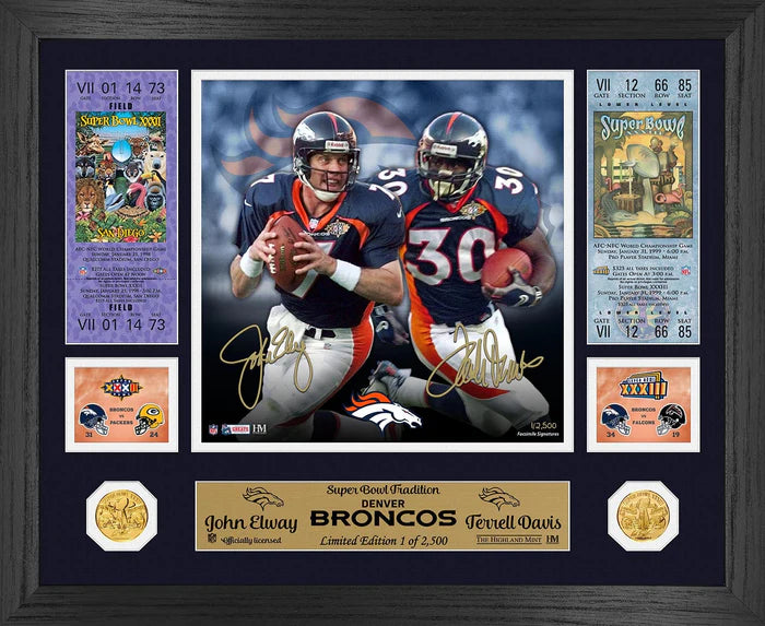 Elway Davis Super Bowl Traditions Bronze Coin Photo Limited Edition Framed 18x22
