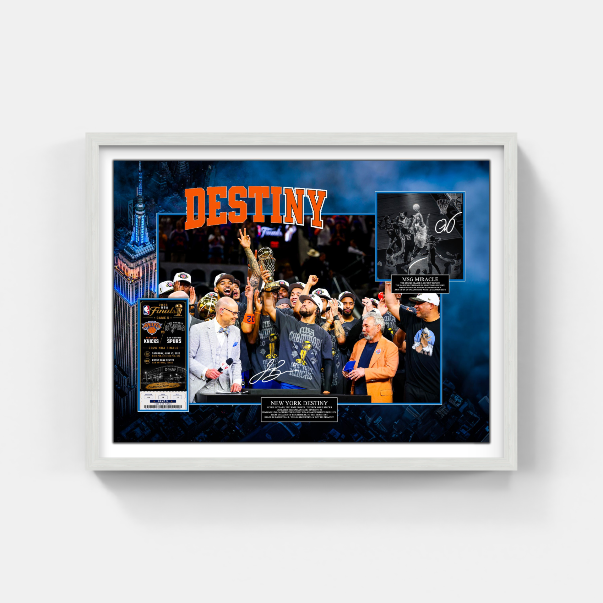 New York Knicks "Destiny" Framed Photo Collage with Laser Signatures & Replica Ticket