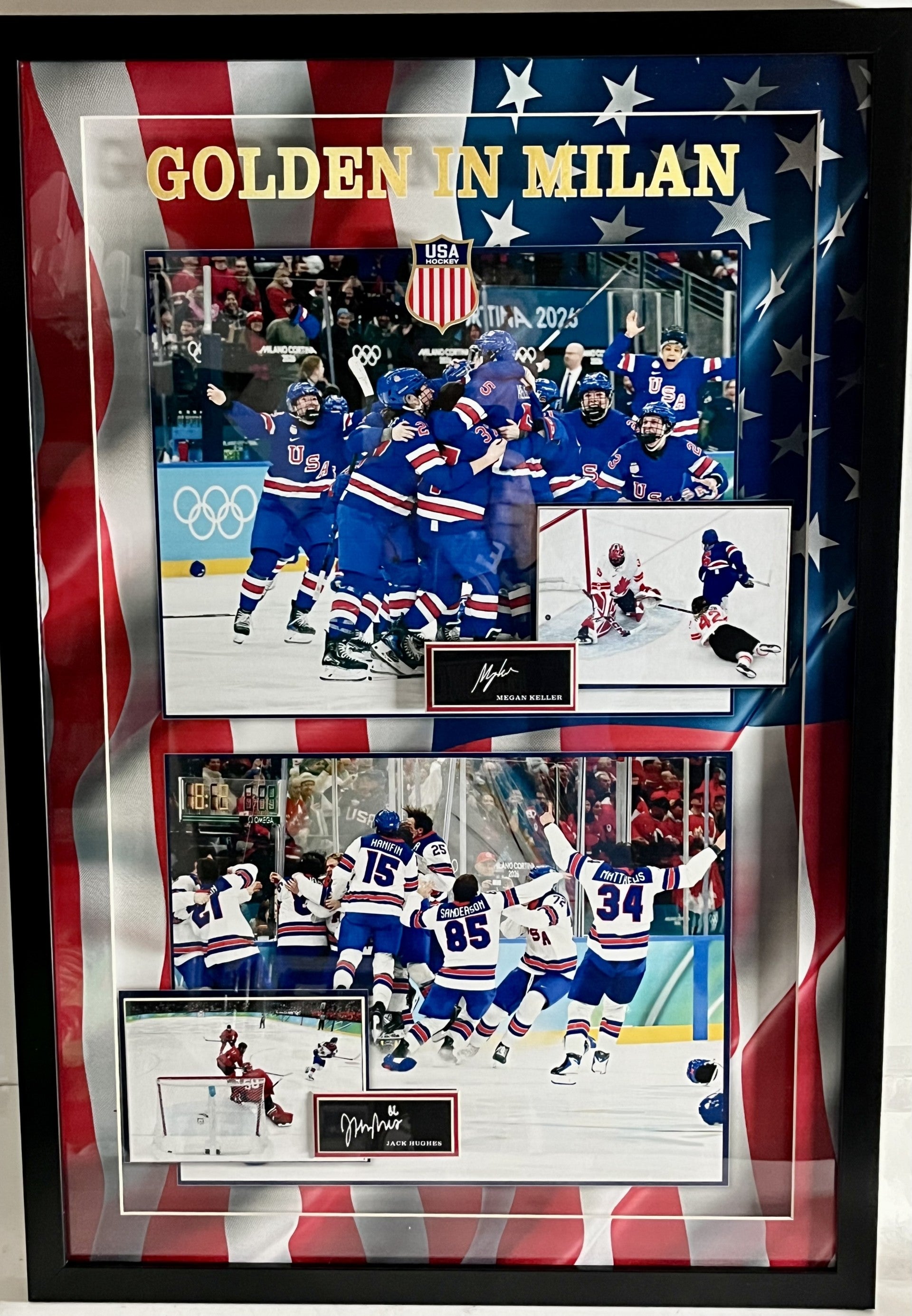 USA Women's & Men's Hockey Team Framed Photo Collage – Gold Medal Milan | Laser-Engraved Signatures | 22"x32"