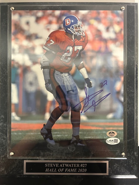 Steve Atwater Denver Broncos Autographed 8x10 Photo with Plaque JSA COA