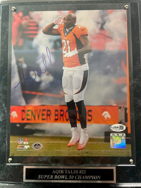 Aqib Talib Denver Broncos Autographed 8x10 Photo with Plaque JSA COA