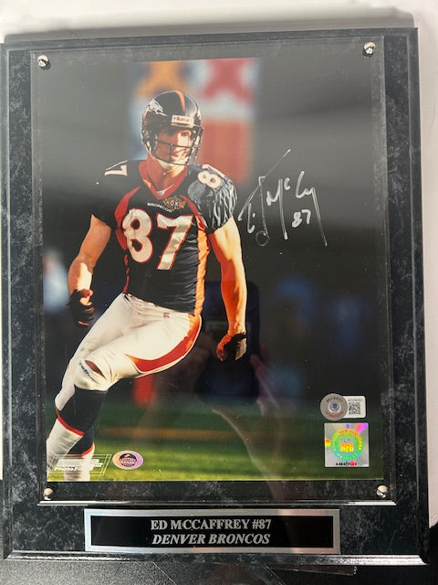 Ed McCaffrey Denver Broncos Autographed 8x10 Photo with Plaque JSA COA