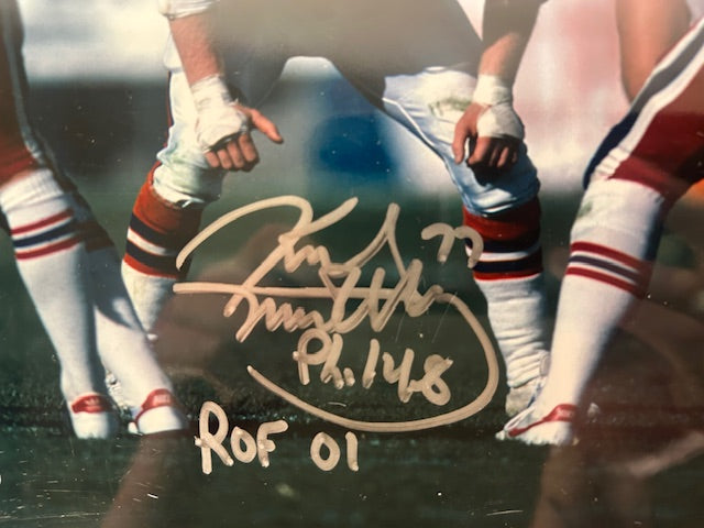 Karl Mecklenburg Denver Broncos Autographed & Inscribed 8x10 Photo with Plaque JSA COA