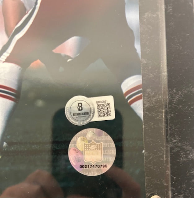 Karl Mecklenburg Denver Broncos Autographed & Inscribed 8x10 Photo with Plaque JSA COA