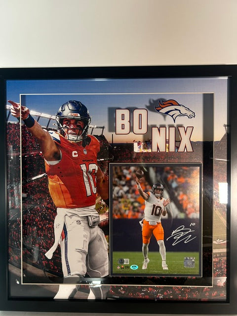 Bo Nix Autographed Broncos 8x10 Photo 3D Shadowbox Framed BAS COA