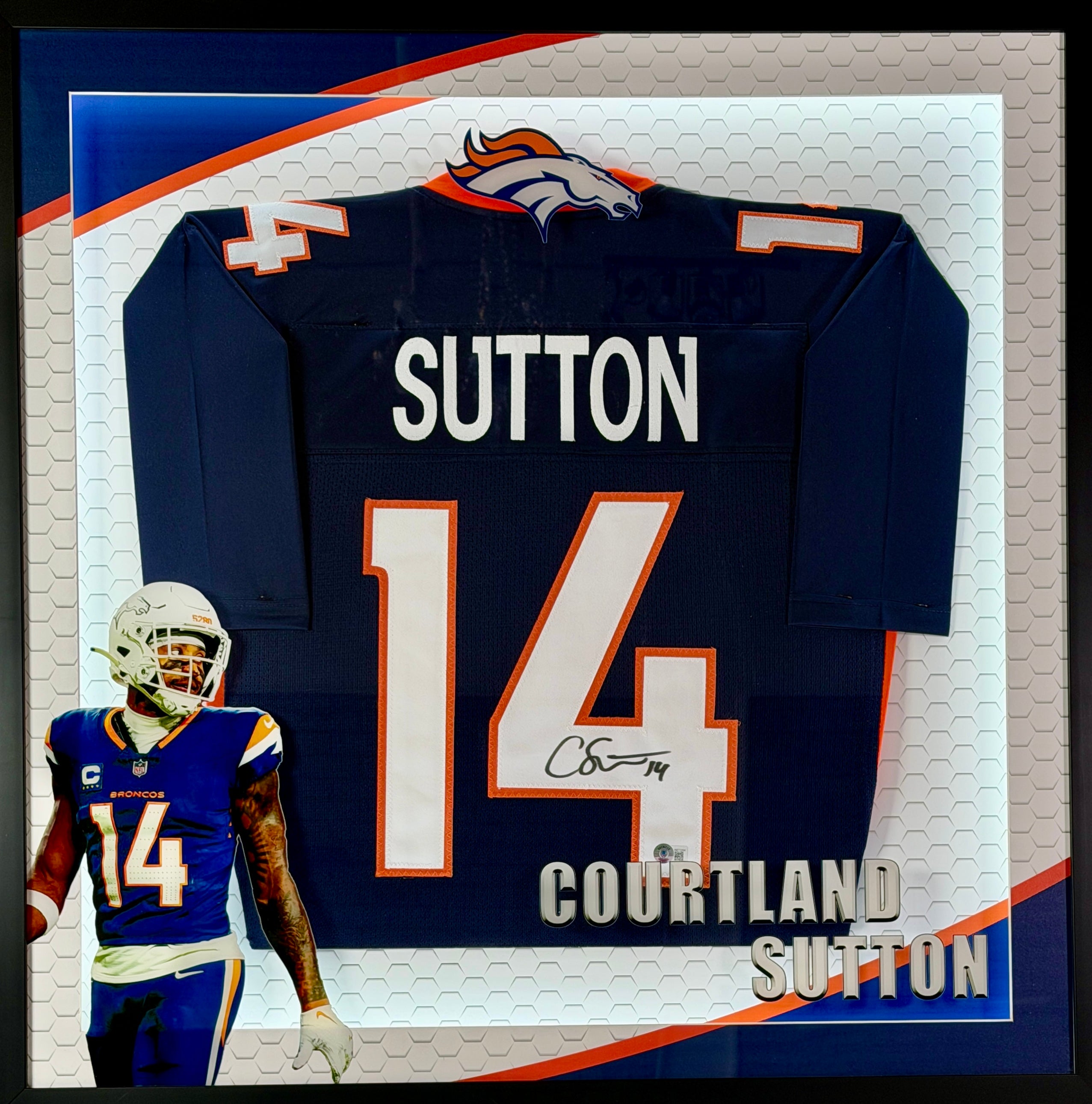 Courtland Sutton Autographed Custom Navy Broncos Jersey in LED Shadowbox BAS COA