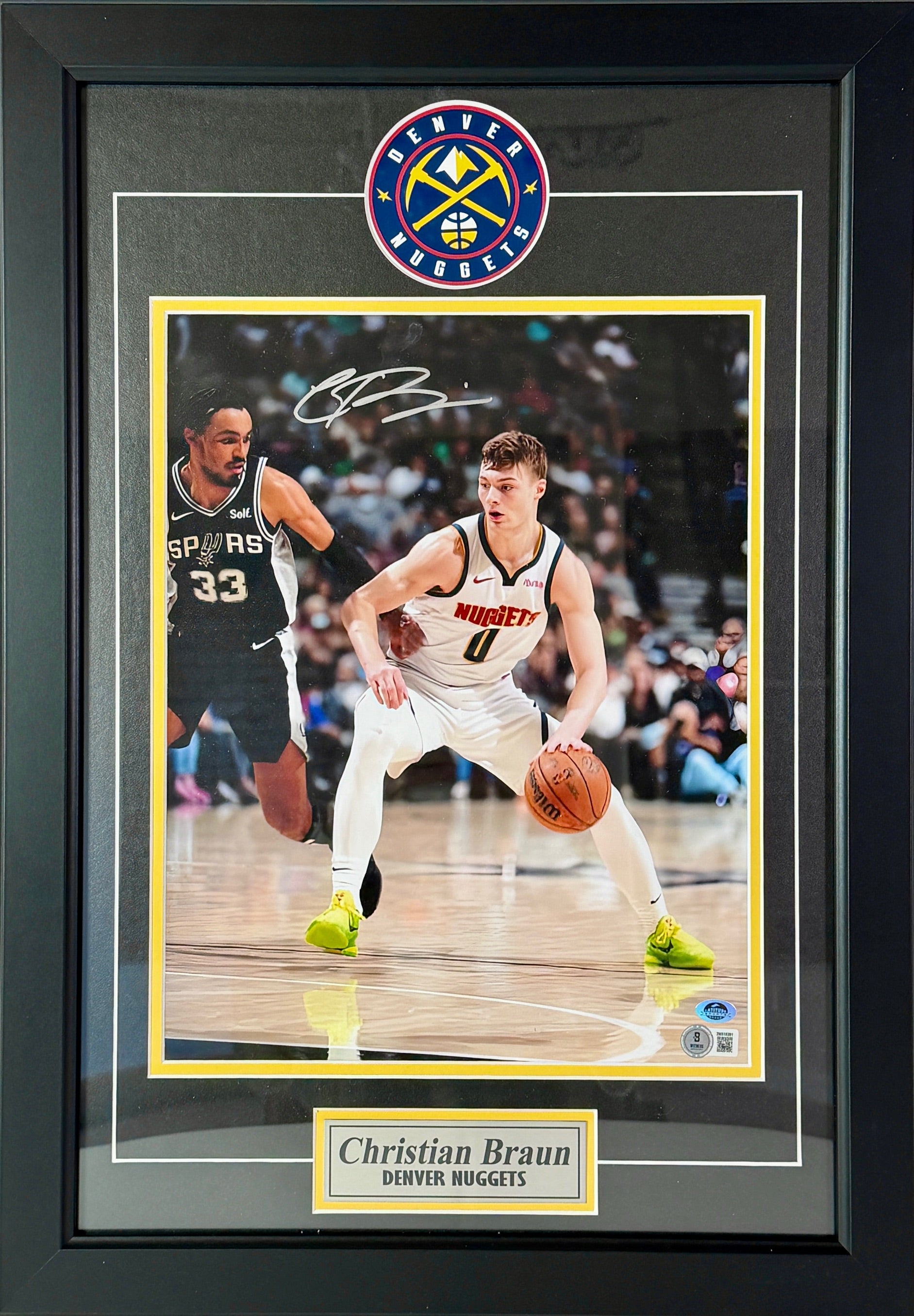 Christian Braun Autographed 11x14 Denver Nuggets Photo Frame 16.5"x23.5" BAS COA