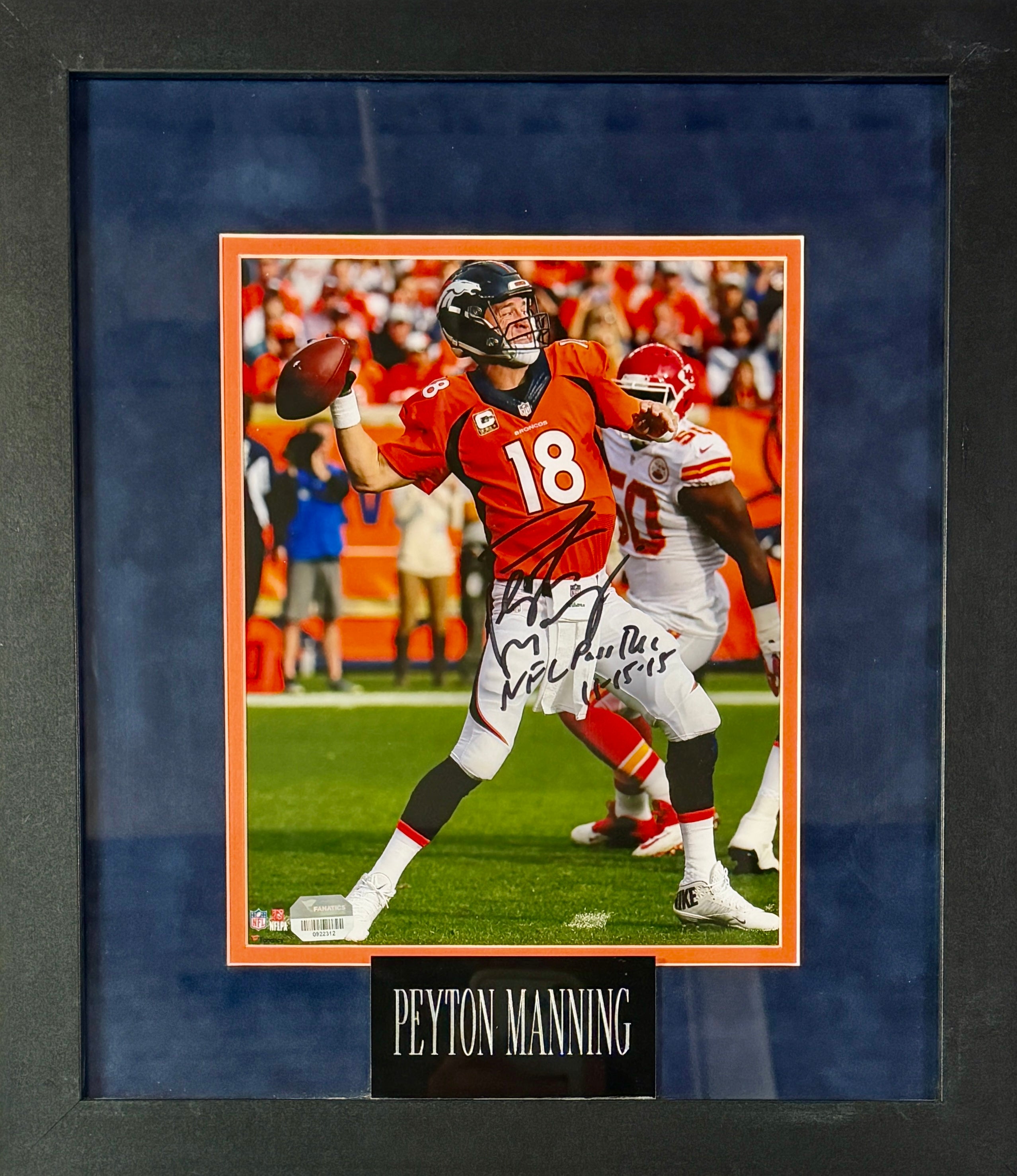Peyton Manning Autographed 8x10 Framed Photo Inscribed "NFL Pass Rec 11-15-15" - Fanatics COA