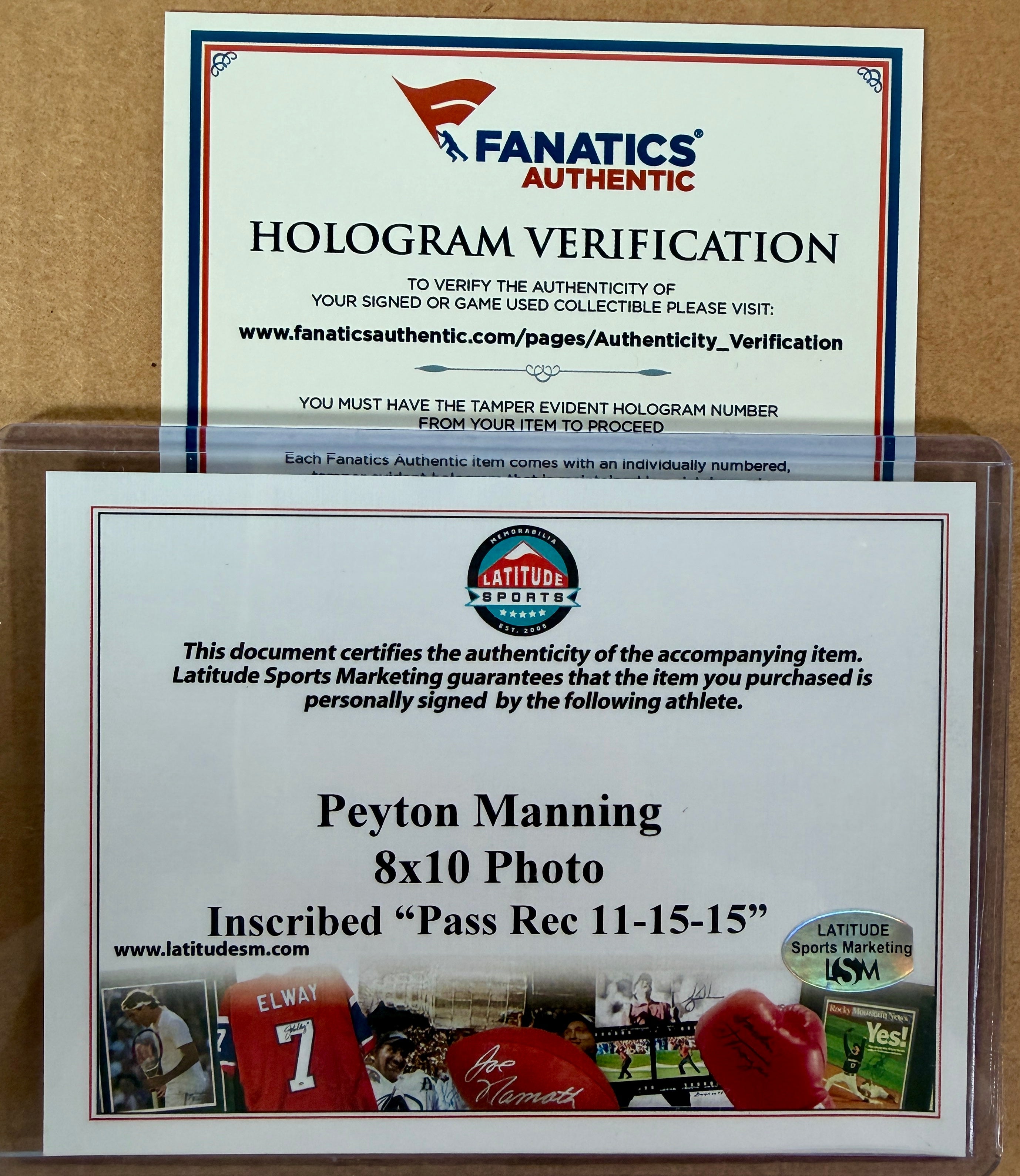 Peyton Manning Autographed 8x10 Framed Photo Inscribed "NFL Pass Rec 11-15-15" - Fanatics COA