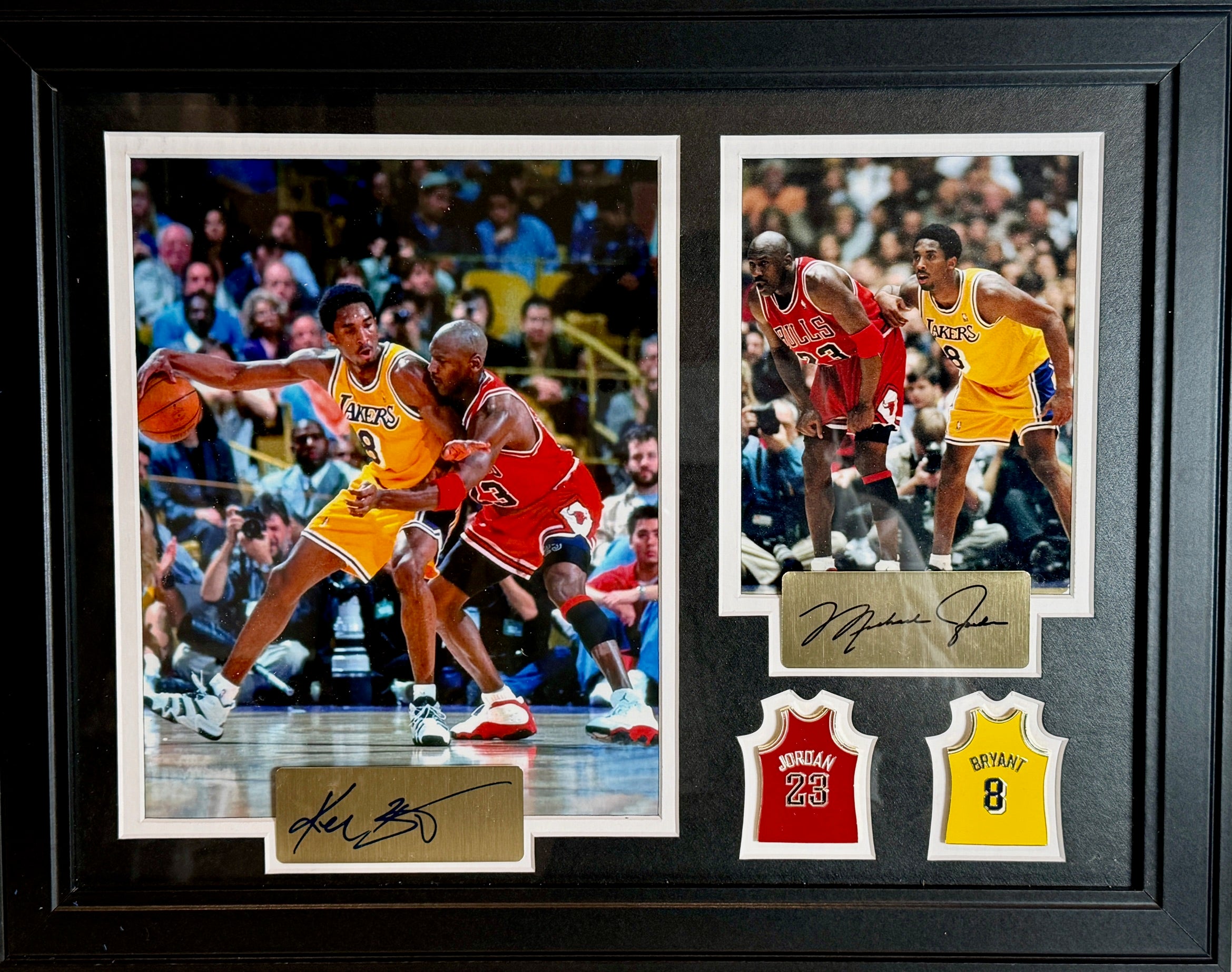 Kobe Bryant & Michael Jordan Framed Photo & Pin Collage with Laser Autograph – 14x18 - Latitude Sports Marketing