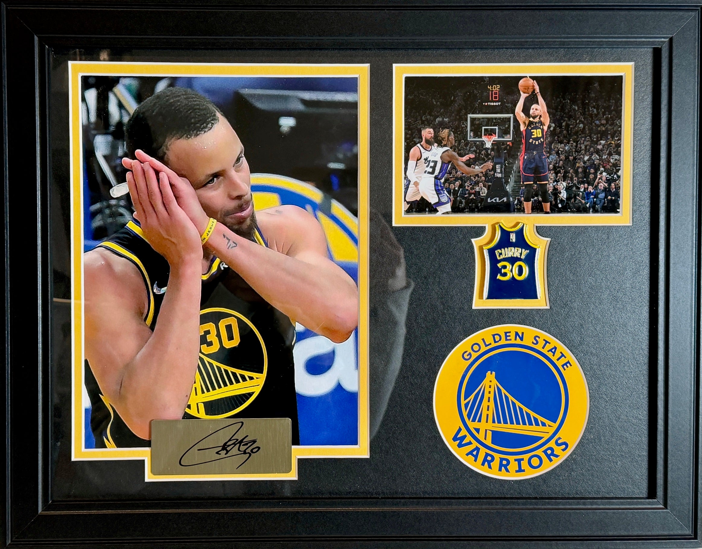Steph Curry Golden State Warriors Photo/Pin Collage with Facsimile Autograph