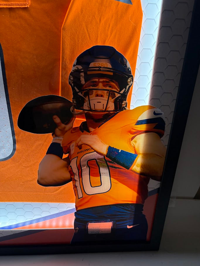 Bo Nix Autographed Nike Orange Broncos Jersey Lighted Shadowbox Framed
