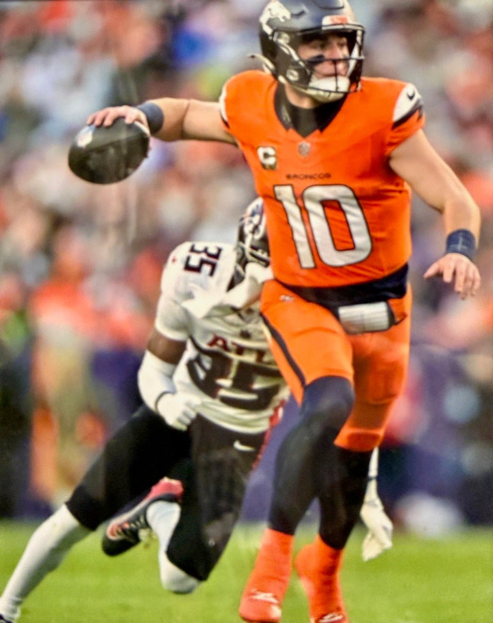 Bo Nix Denver Broncos Autographed Jersey w/ Inscription and 2 8x10 Photos in Deluxe Frame Beckett COA