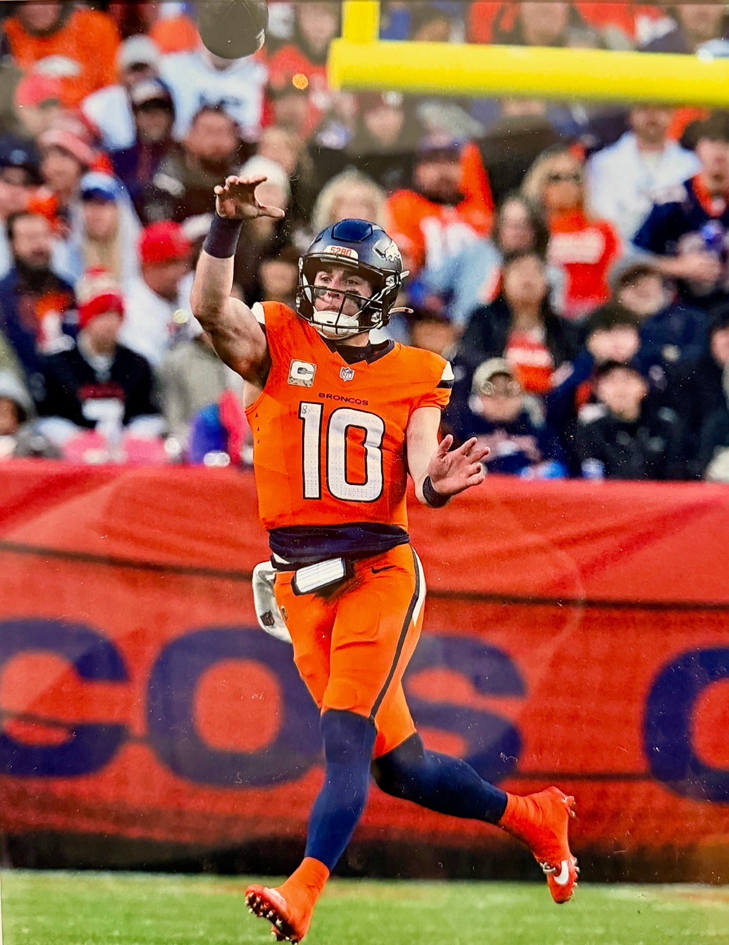 Bo Nix Denver Broncos Autographed Jersey w/ Inscription and 2 8x10 Photos in Deluxe Frame Beckett COA