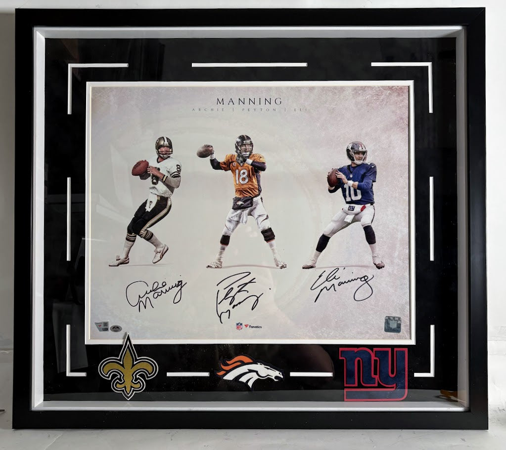 Manning Family 3x Autographed 16x20 Photo Shadowbox Framed Fanatics COA