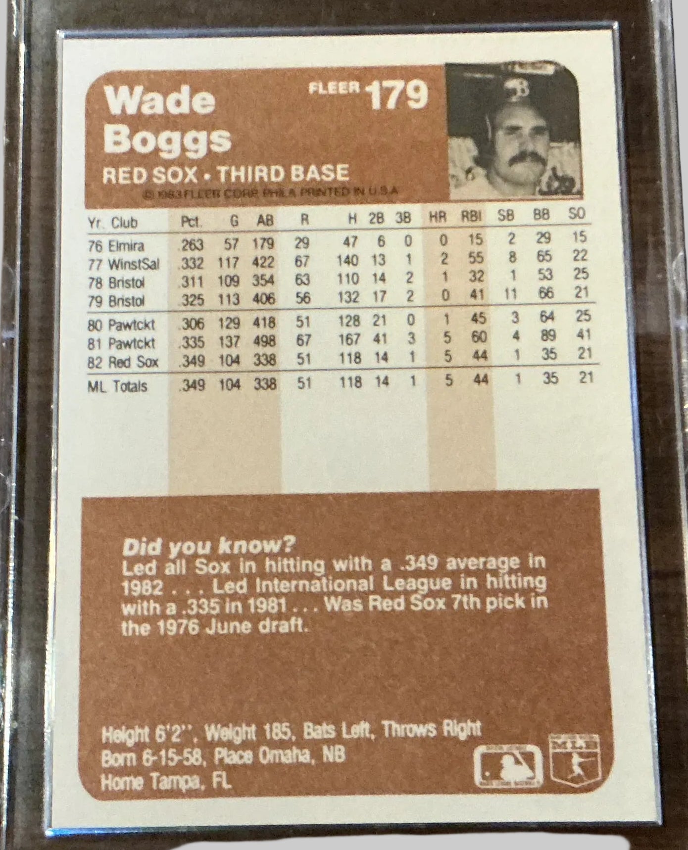 Wade Boggs 1983 Fleer Rookie Card #179 — Boston Red Sox
