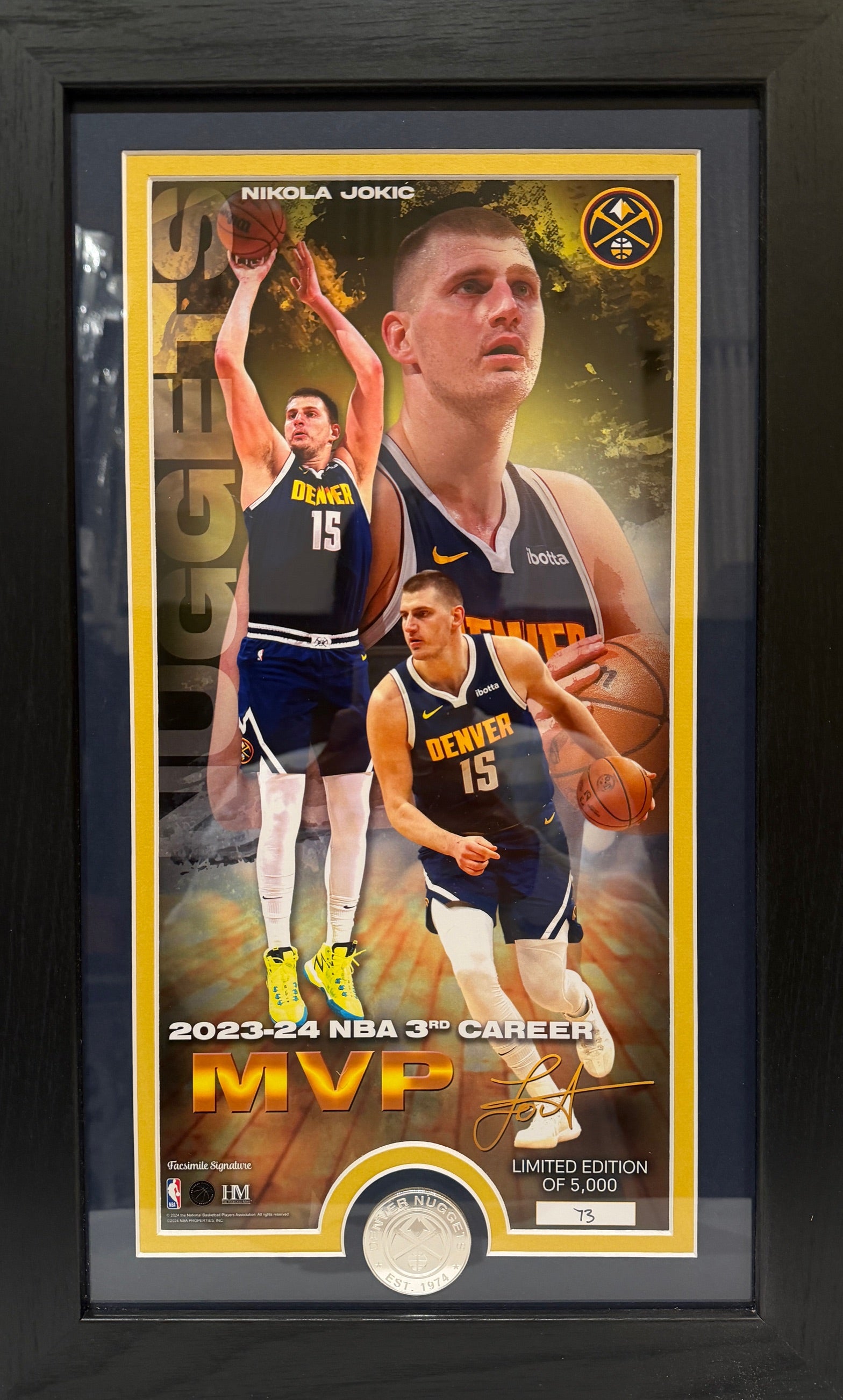 Nikola Jokic Denver Nuggets Highland Mint Photo and Coin LE 73/5000 w/ Facsimile Signature