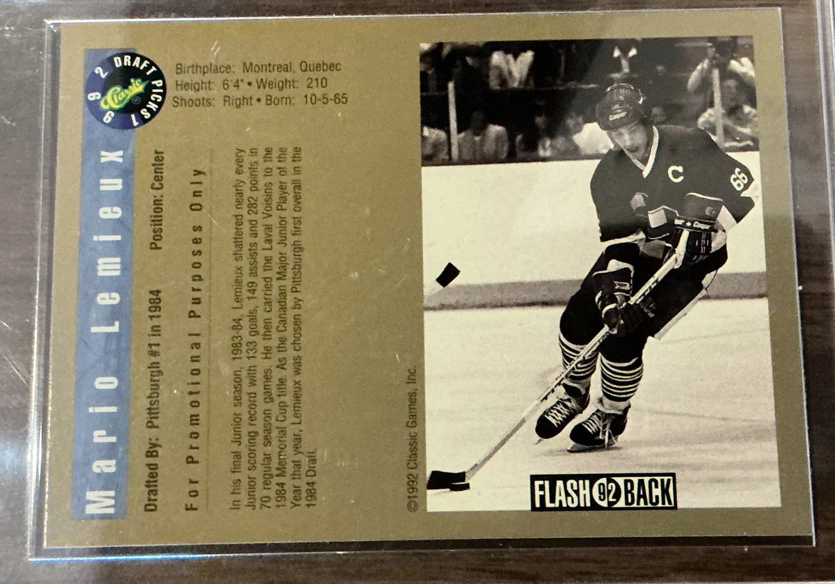 Mario Lemieux 1992 Classic Draft Picks Flashback Hockey Card — Pittsburgh Penguins
