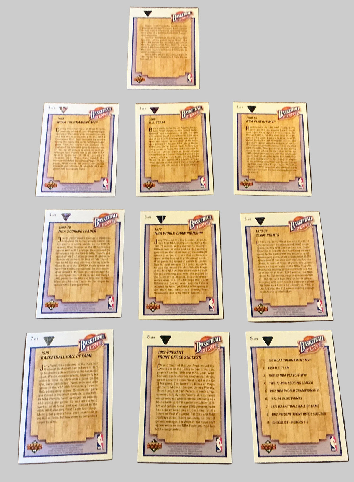 Jerry West 1991-92 Upper Deck Basketball Heroes Complete 10-Card Set — Lakers