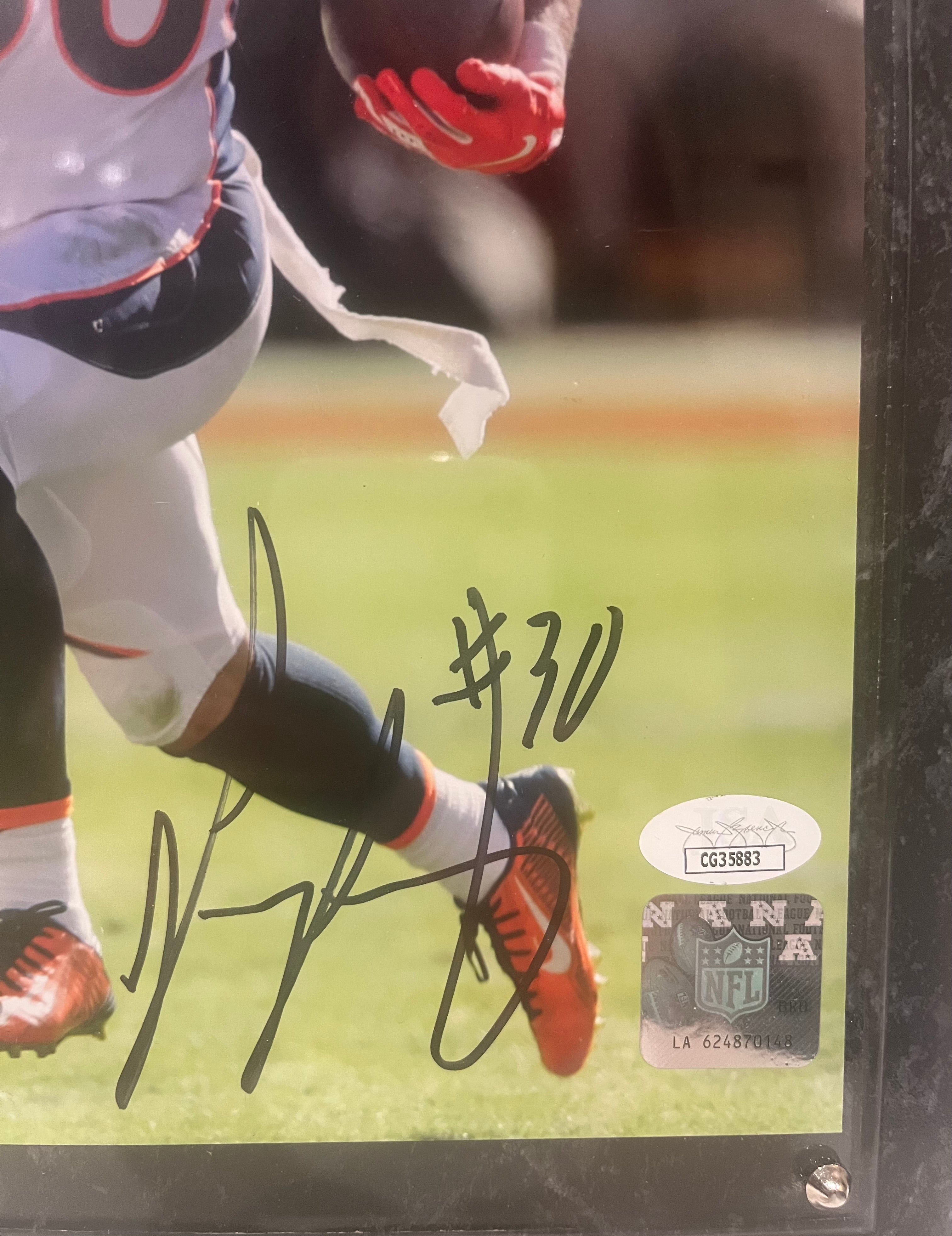 Phillip Lindsay Autographed Denver Broncos 8x10 Photo With Plaque JSA COA