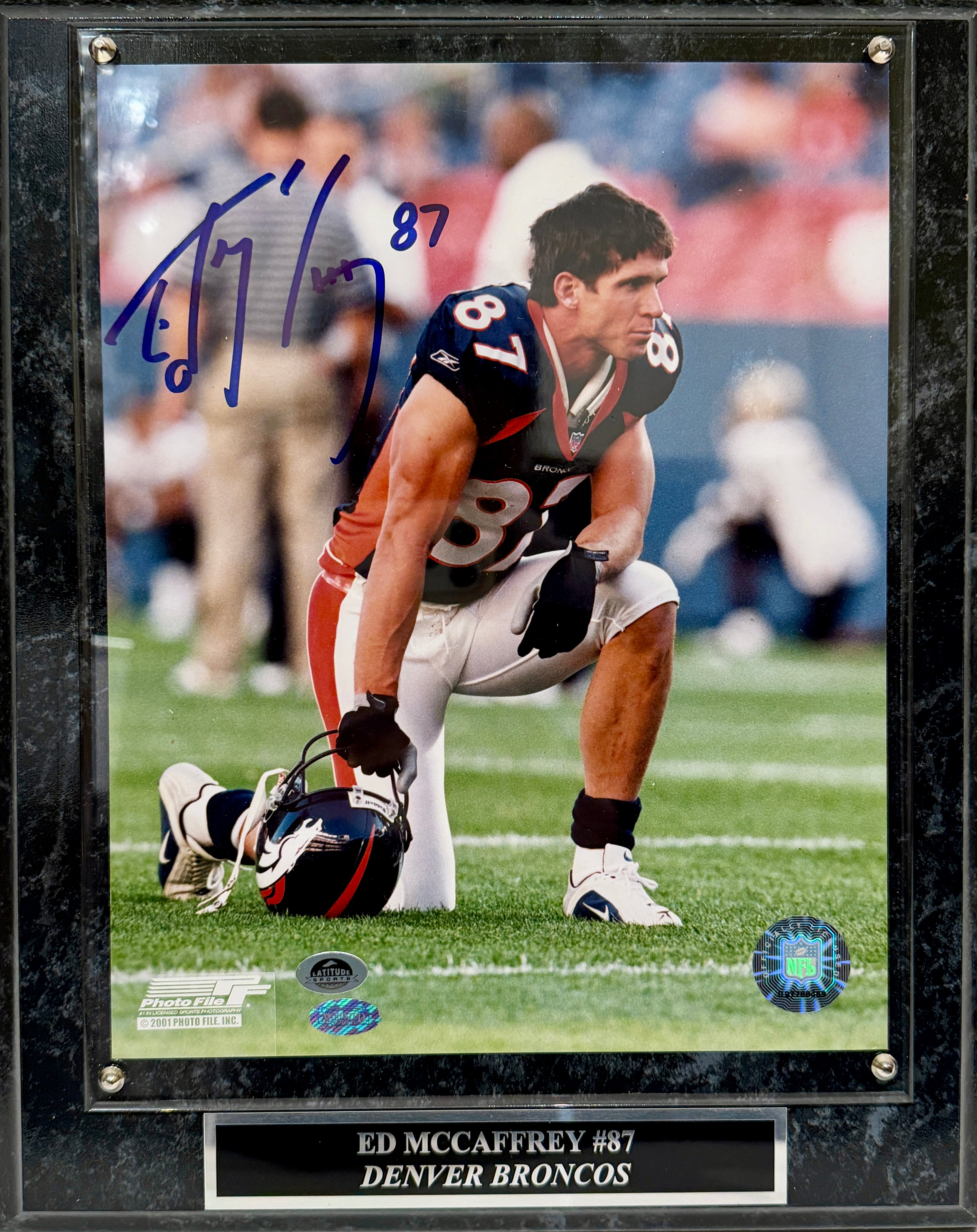 Ed McCaffrey Denver Broncos Autographed 8x10 Photo w/ Plaque Beckett COA