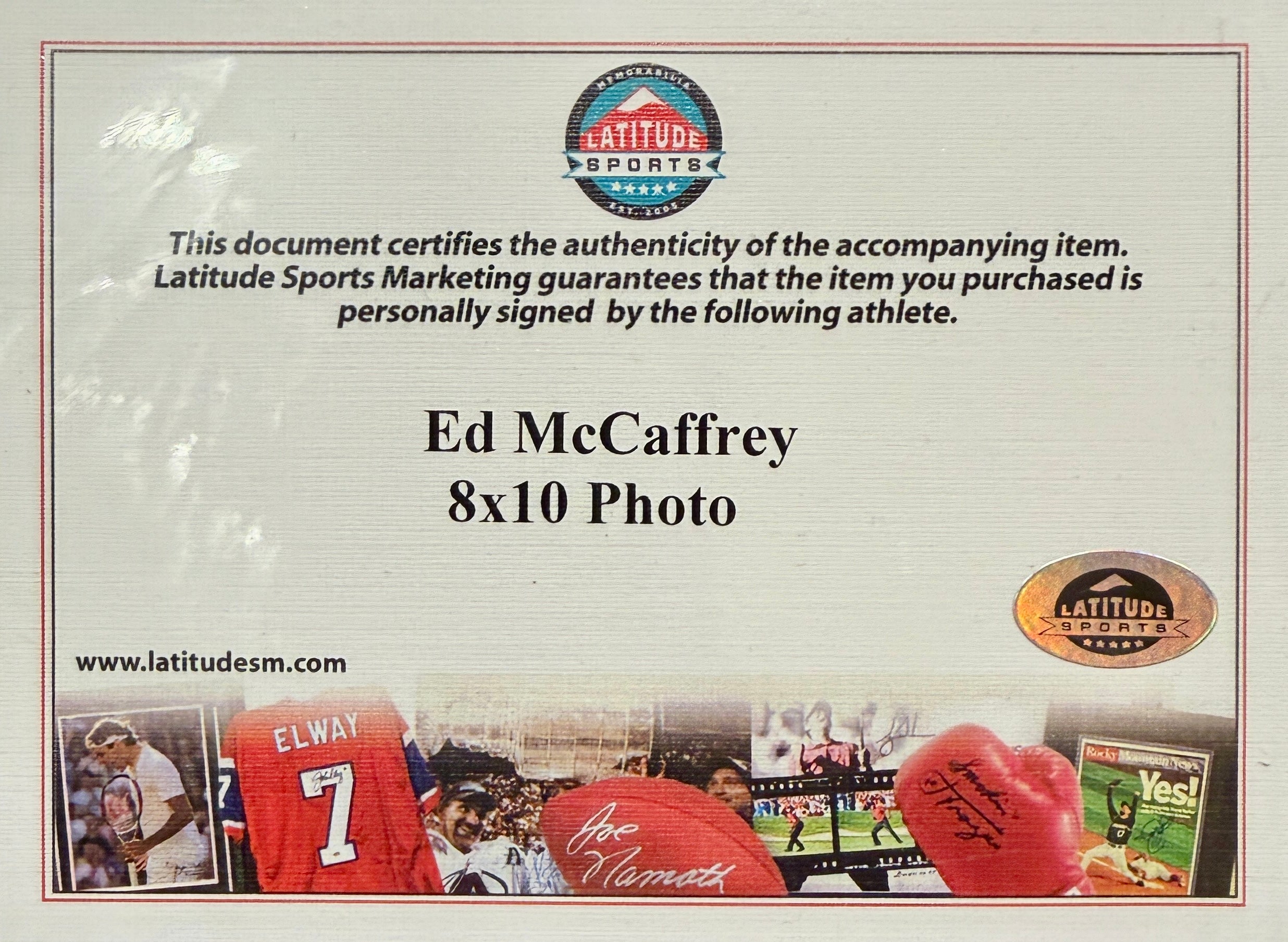 Ed McCaffrey Denver Broncos Autographed 8x10 Photo w/ Plaque Beckett COA