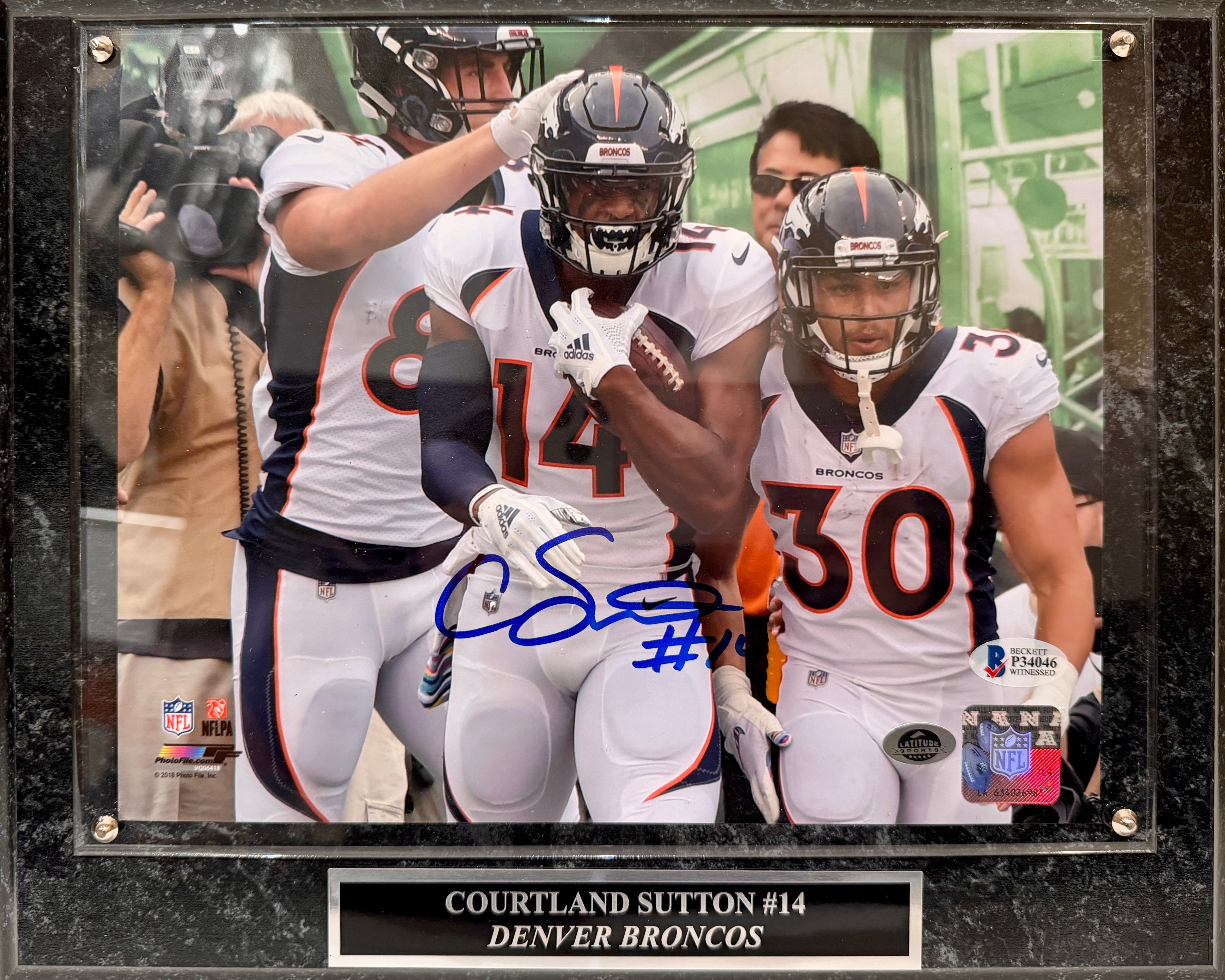 Courtland Sutton Denver Broncos Autographed 8x10 Photo w/ Plaque Beckett COA