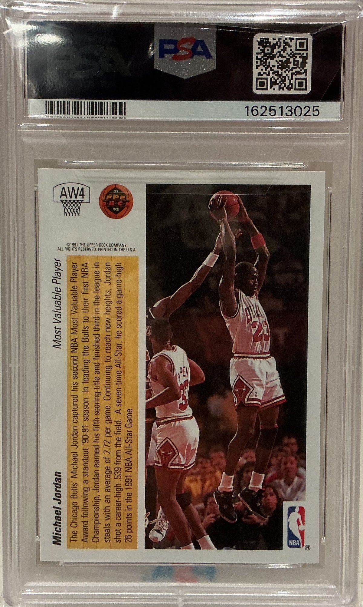 Michael Jordan 1991 Upper Deck Award Winner Hologram Card #AW4 PSA 8 — Chicago Bulls