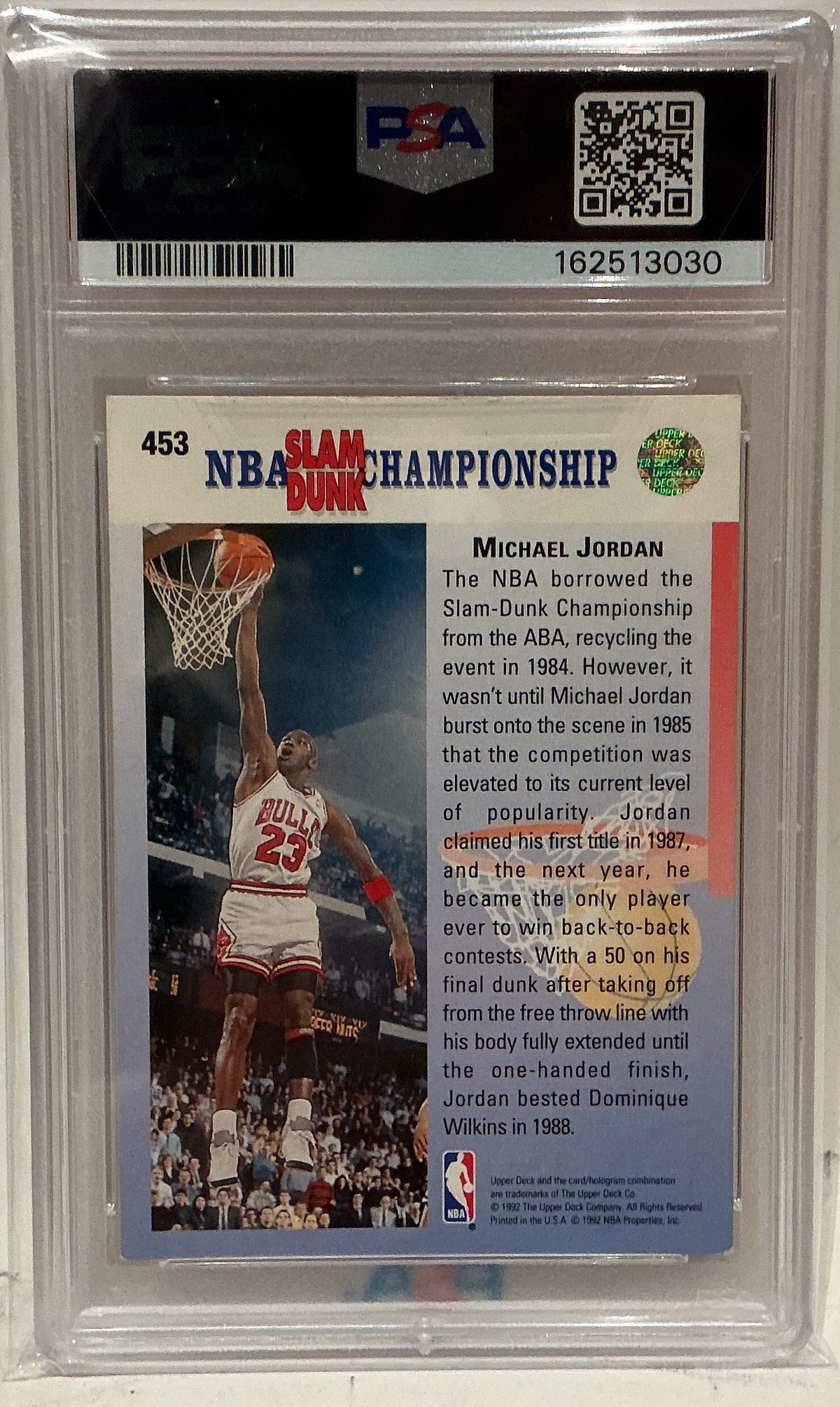Michael Jordan 1992-93 Upper Deck #453 “In Your Face” Corrected Card PSA 7 — Chicago Bulls
