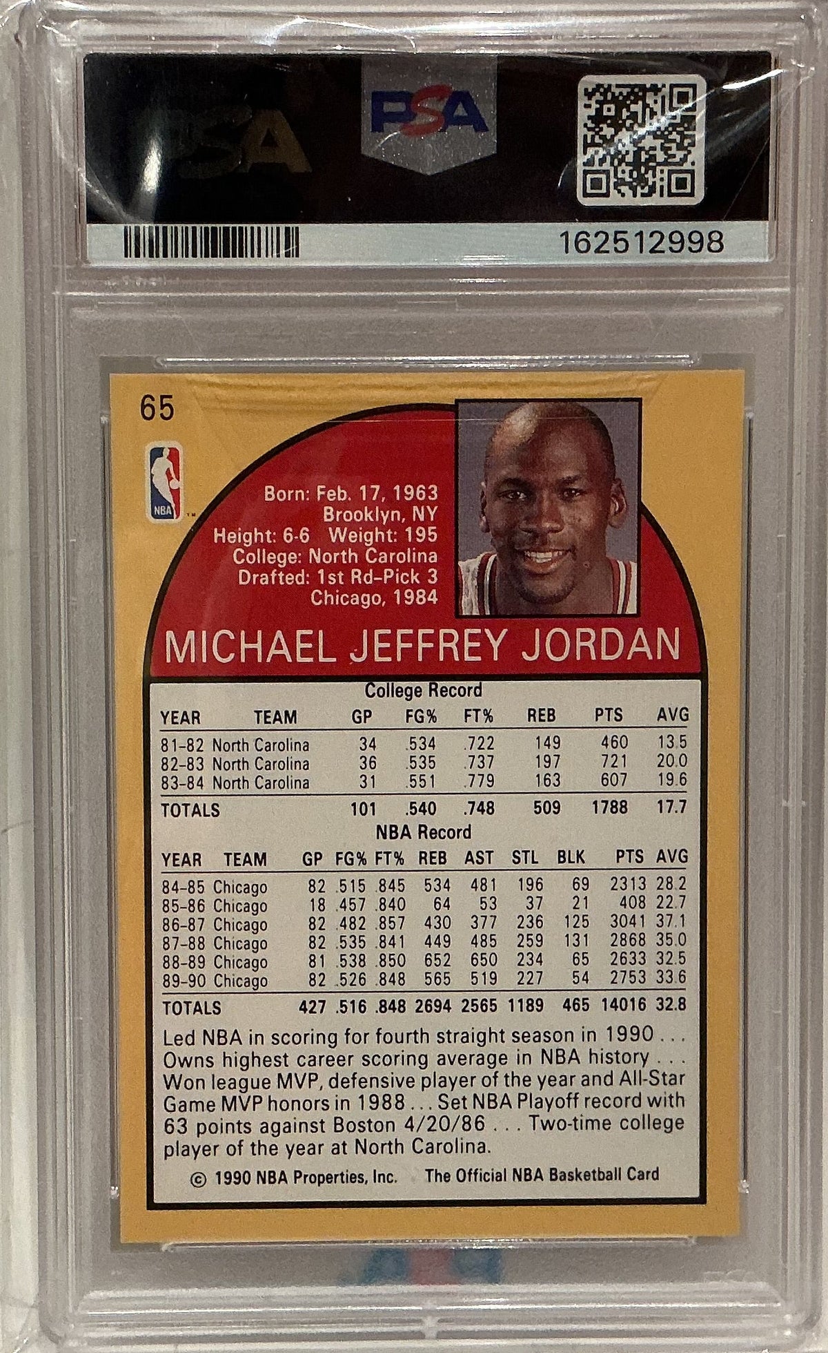 Michael Jordan 1990-91 NBA Hoops Basketball Card #65 PSA 6 EX-MT — Chicago Bulls