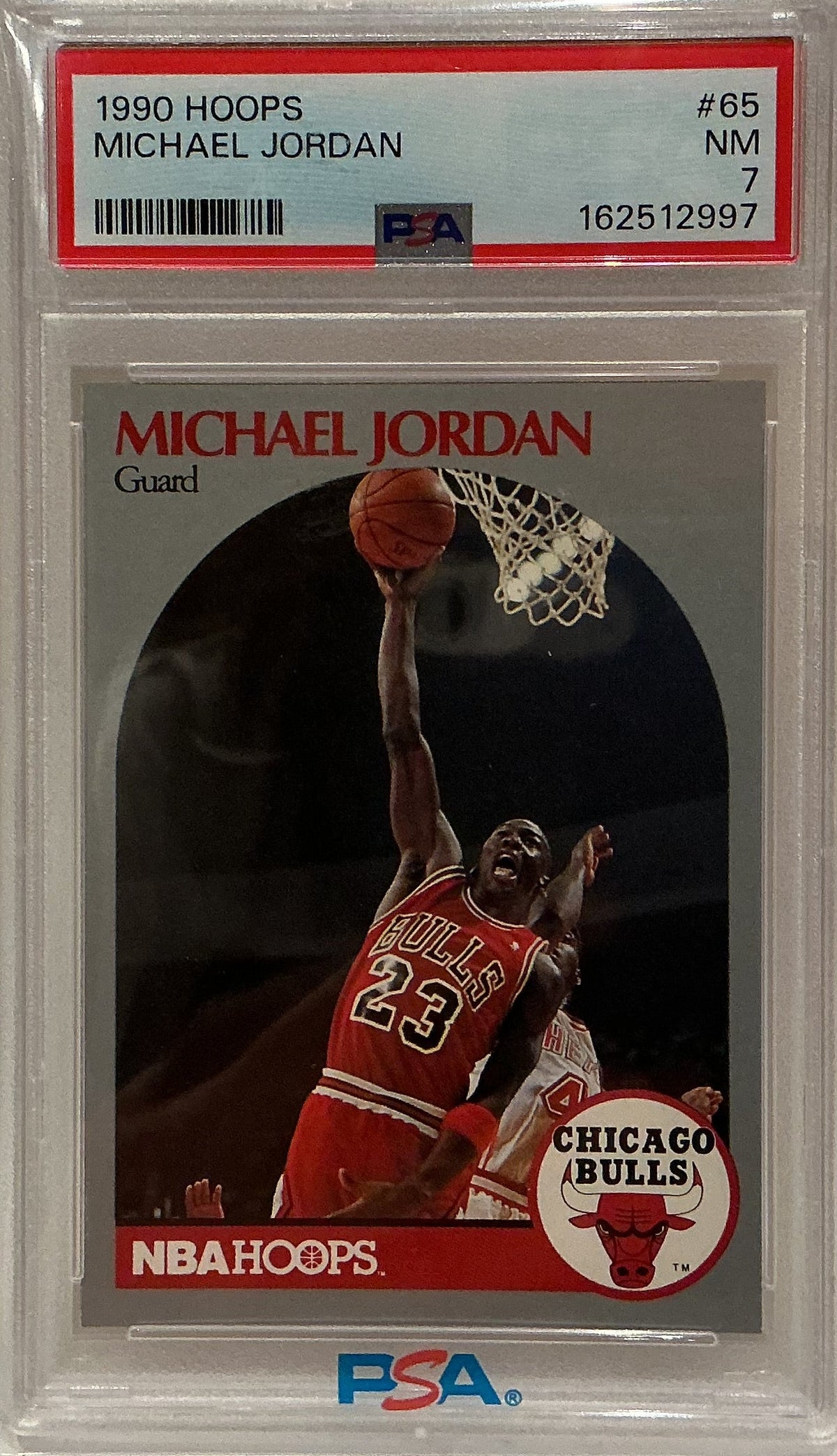 Michael Jordan 1990-91 NBA Hoops Basketball Card #65 PSA 7 NM — Chicago Bulls