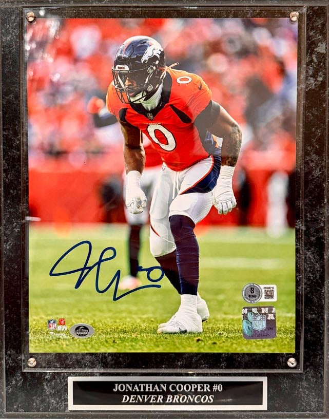 Jonathon Cooper Denver Broncos Autographed 8x10 Photo w/ Plaque Beckett COA - Latitude Sports Marketing