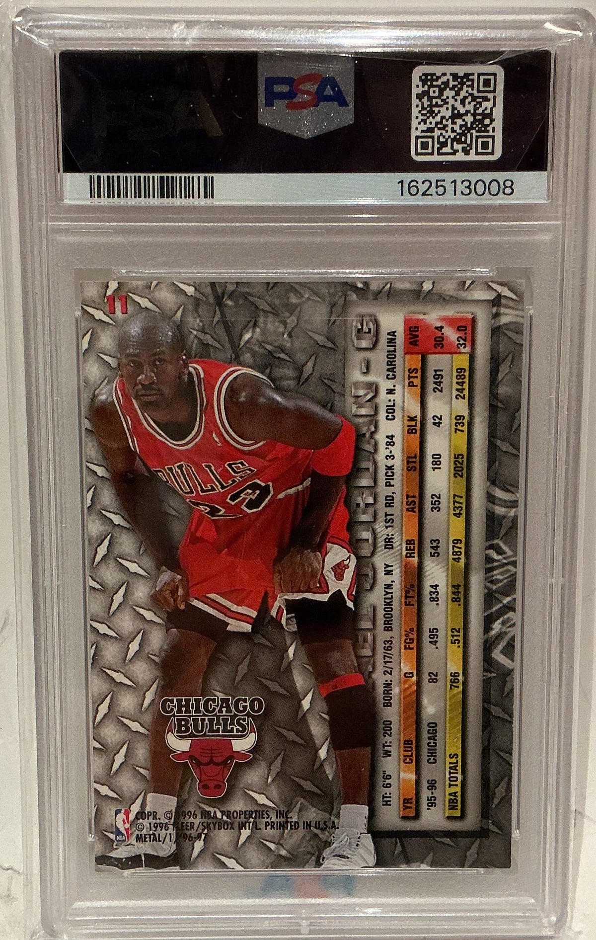 Michael Jordan 1996-97 Fleer Metal Basketball Card #11 PSA 8 NM-MT — Chicago Bulls