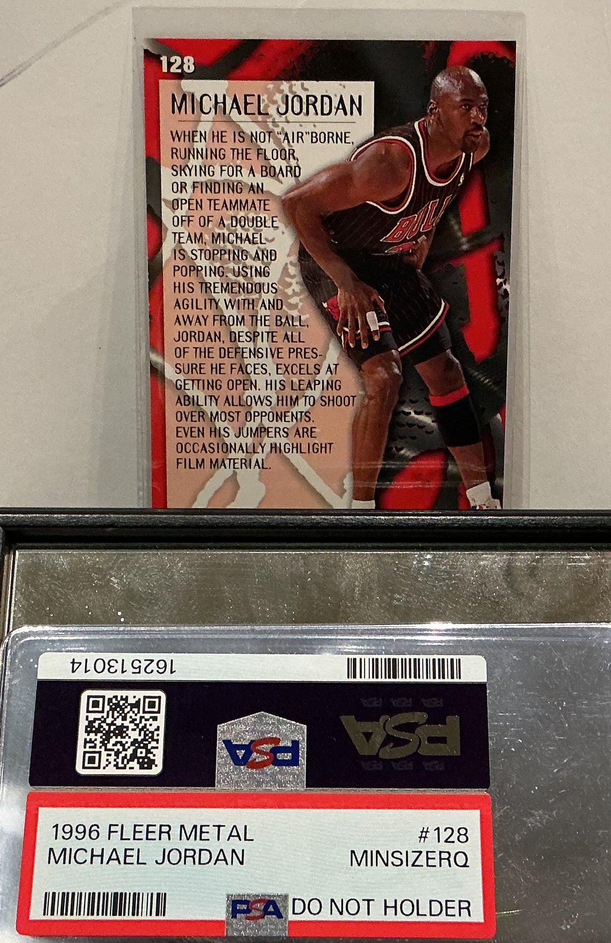 Michael Jordan 1996-97 Fleer Metal Metallized Card #128 — PSA Min Size Req, Raw