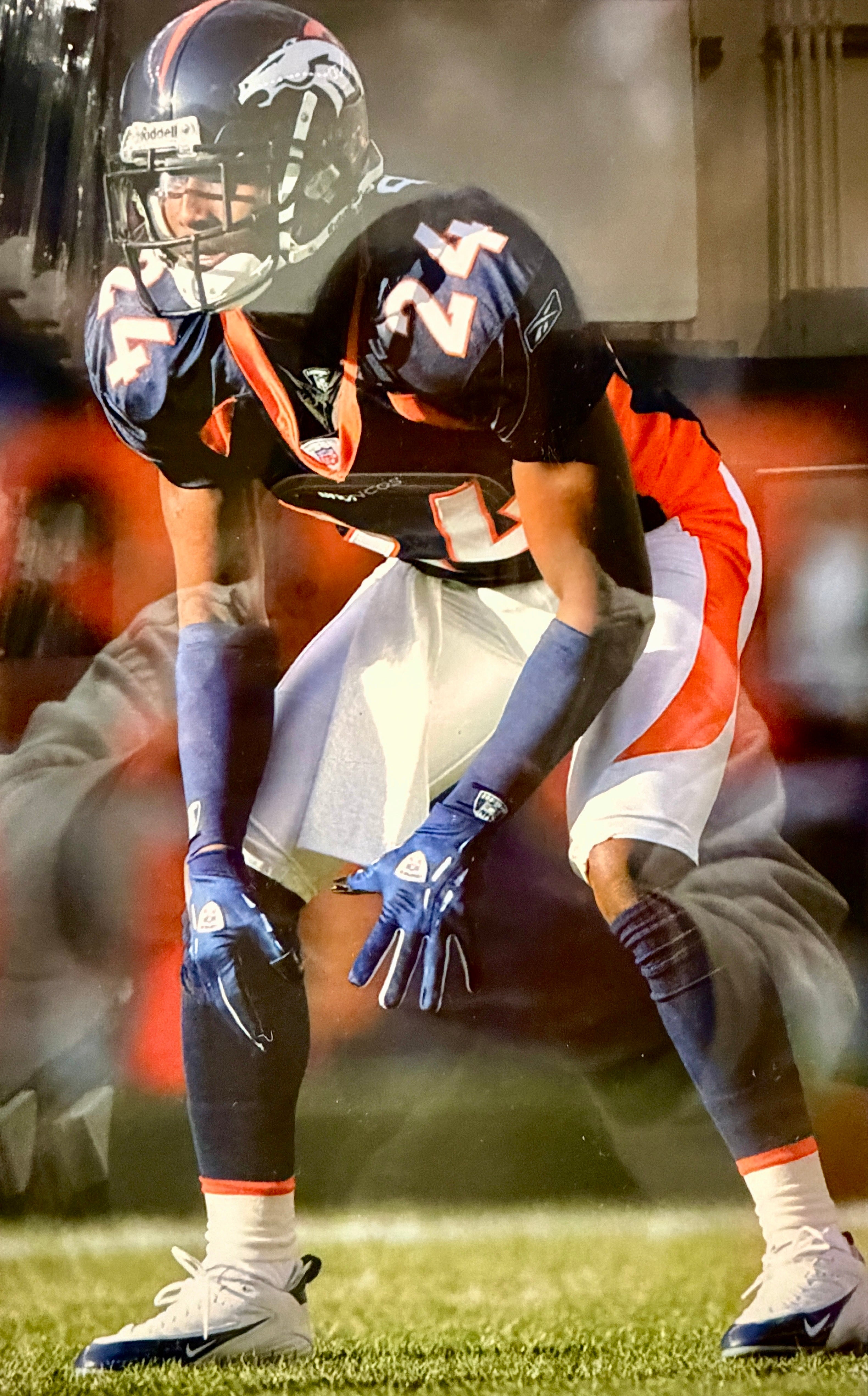 Champ Bailey Autographed Navy Broncos Stat Jersey DLX Framed - Beckett COA