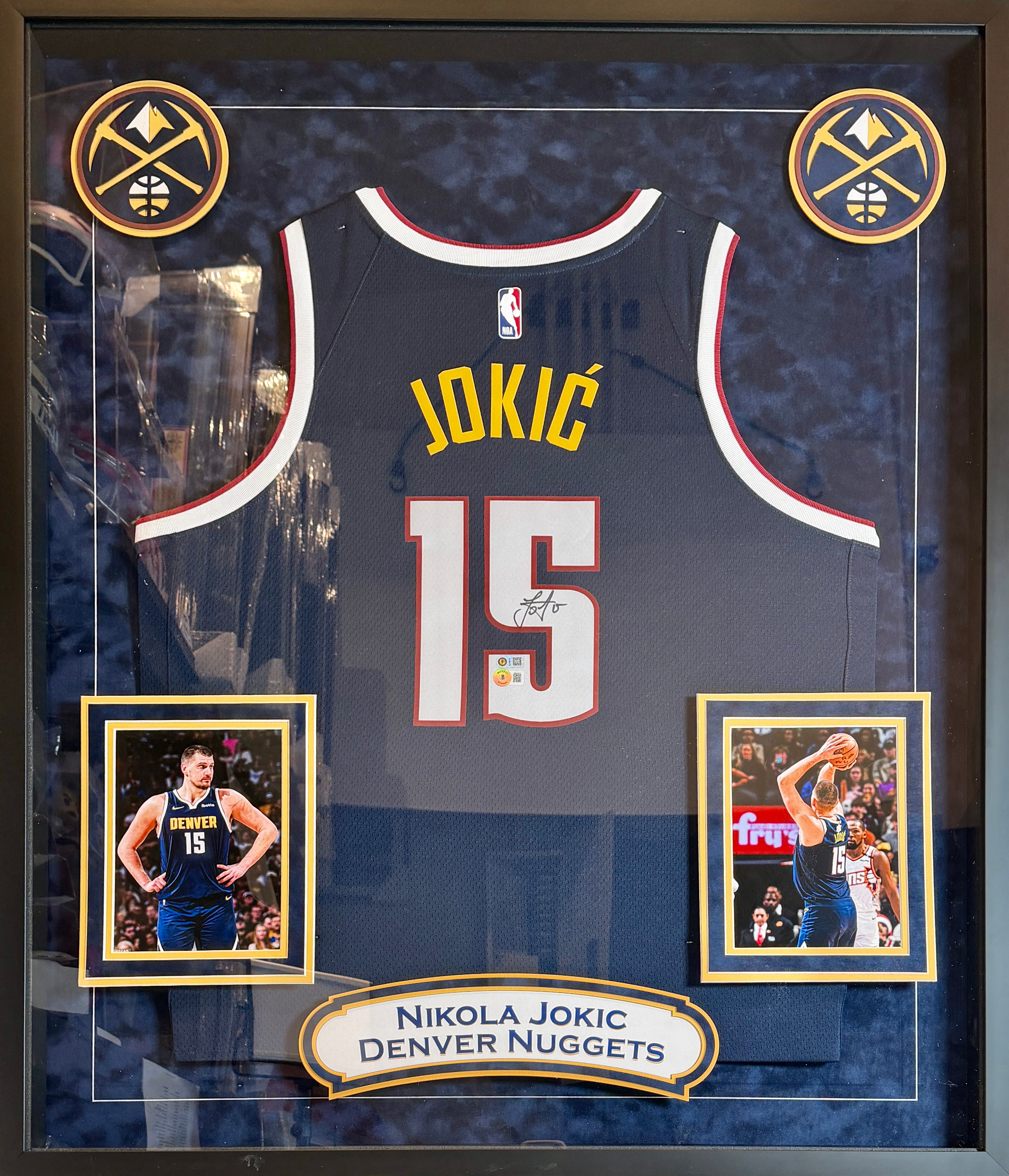 Nikola Jokic Autographed Navy Nuggets Jersey DLX Framed - Beckett COA