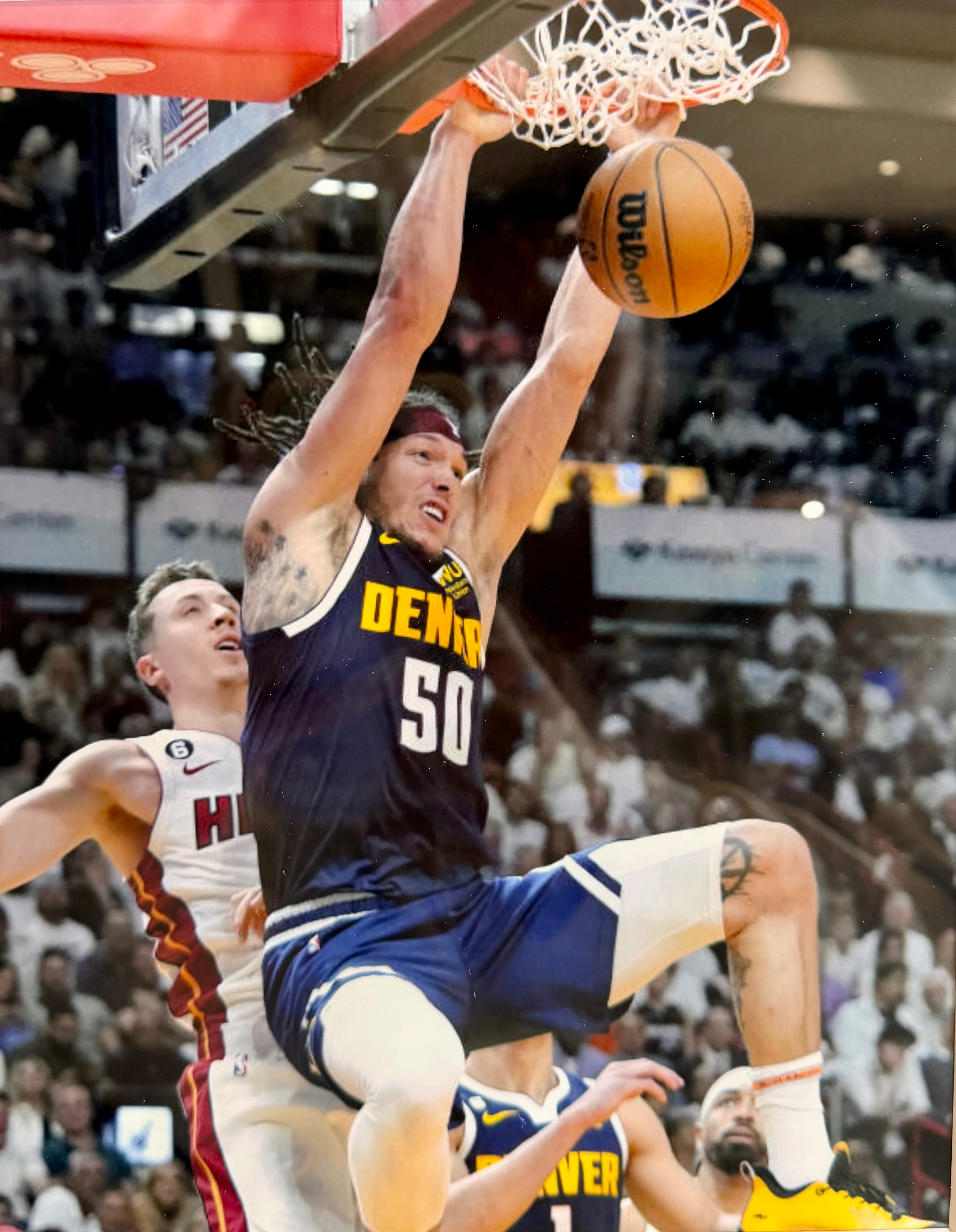 Aaron Gordon Autographed Navy Nuggets Jersey w/ Inscription DLX Framed - UDA