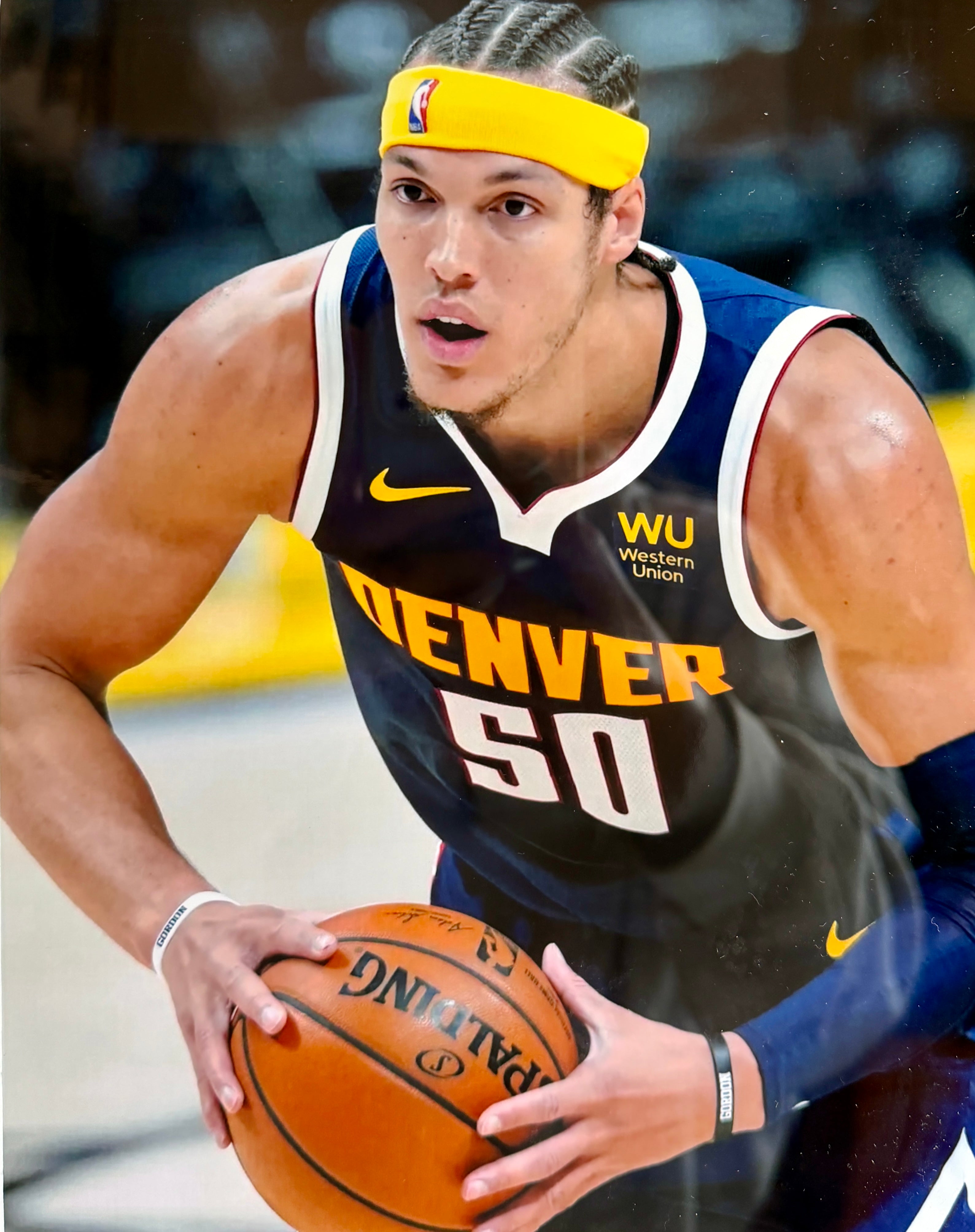 Aaron Gordon Autographed Navy Nuggets Jersey w/ Inscription DLX Framed - UDA