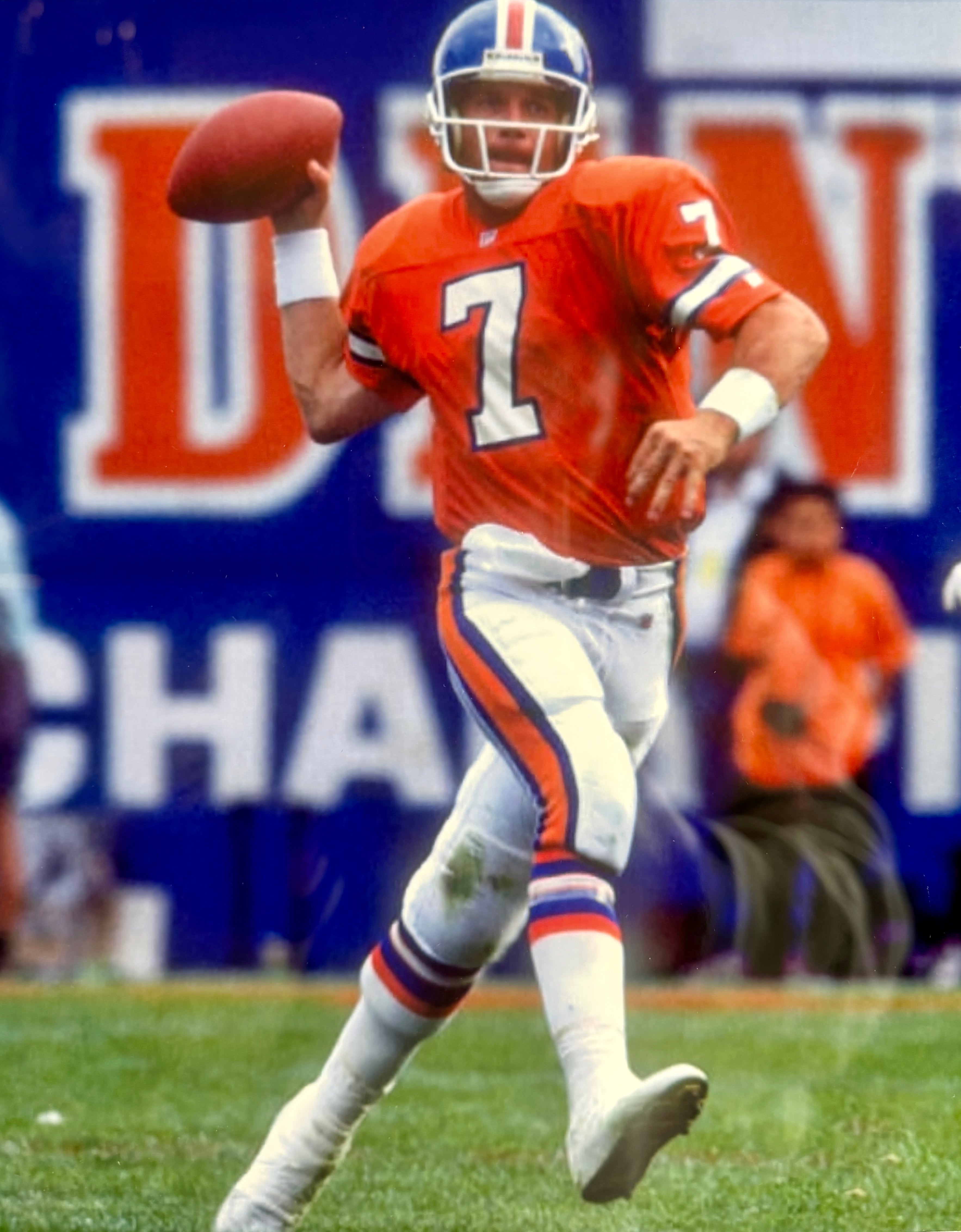 John Elway Autographed Broncos Orange Stat Jersey DLX Framed - Beckett COA