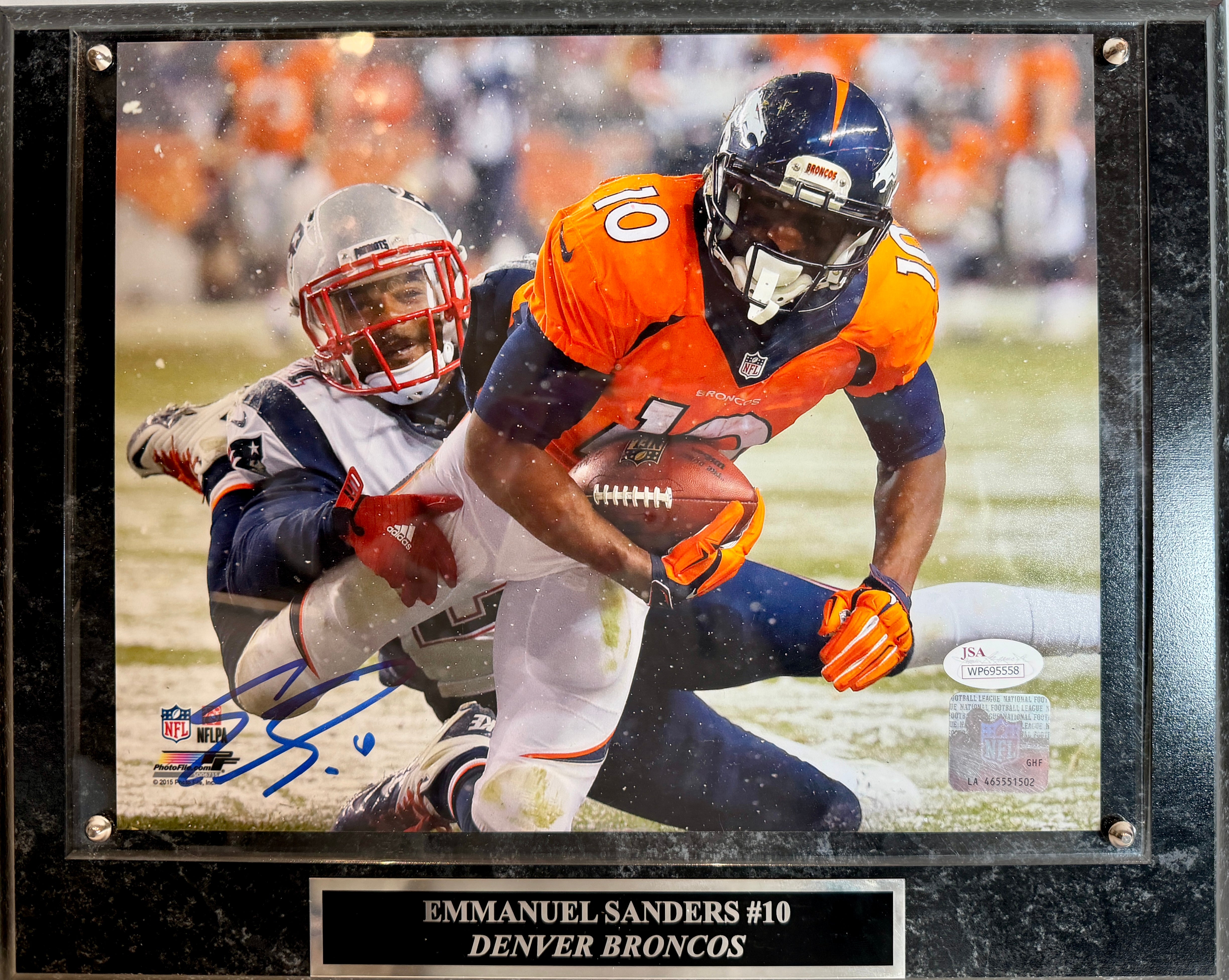 Emmanuel Sanders Autographed 8x10 Photo Snow Game with Plaque - JSA COA