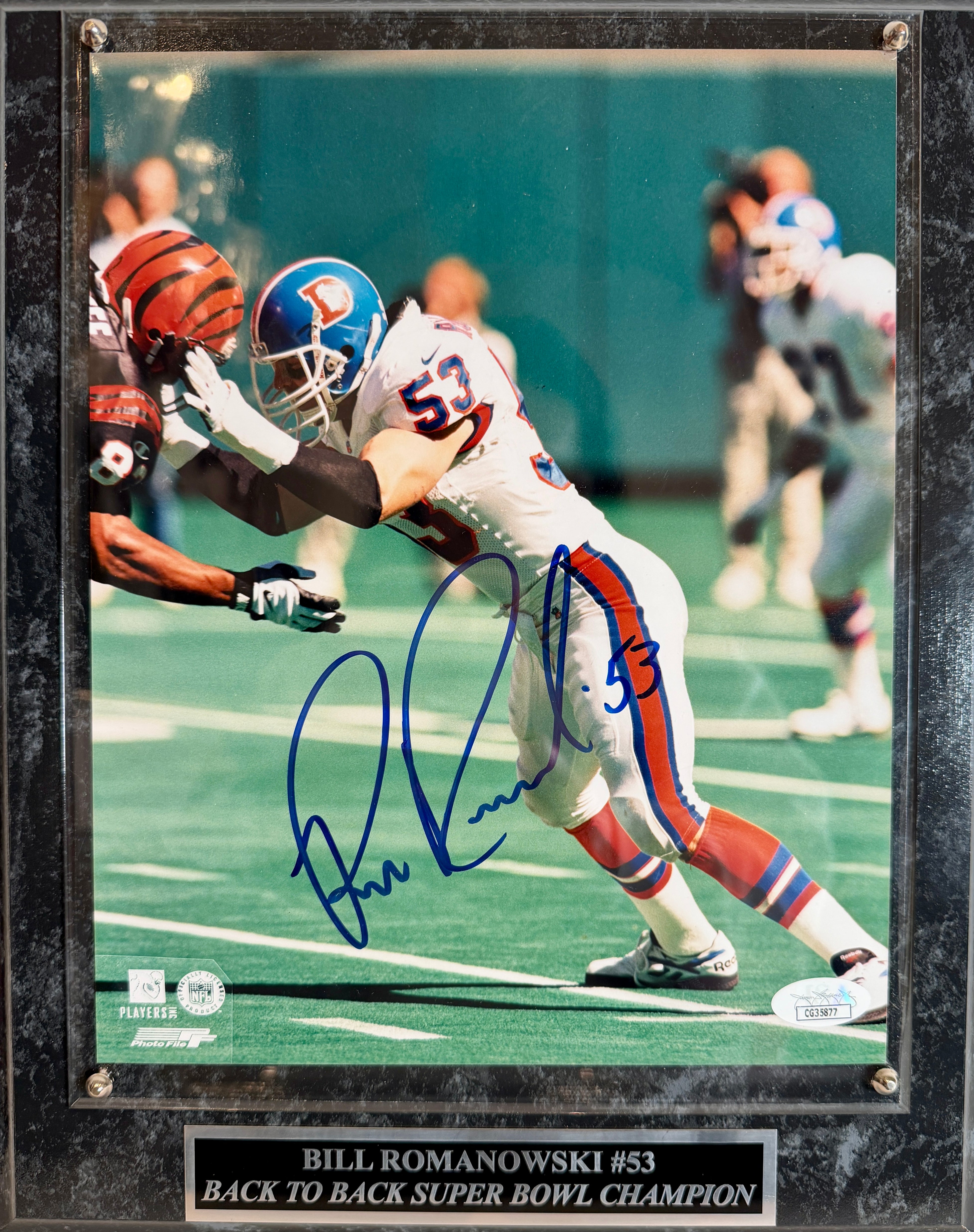 Bill Romanowski Autographed 8x10 Photo with Plaque - JSA COA